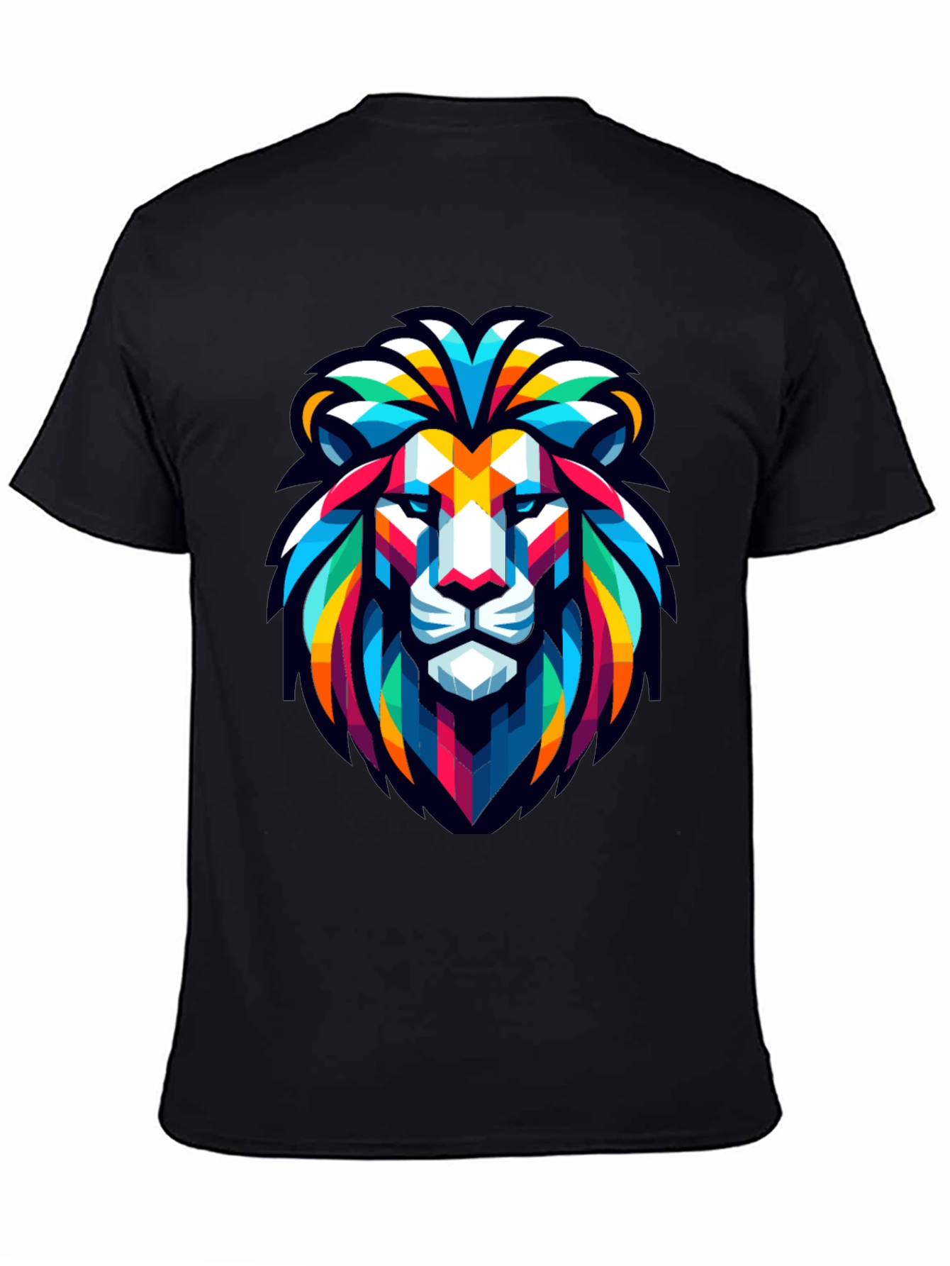 Geometric Lion Head Graphic Black T-Shirt
