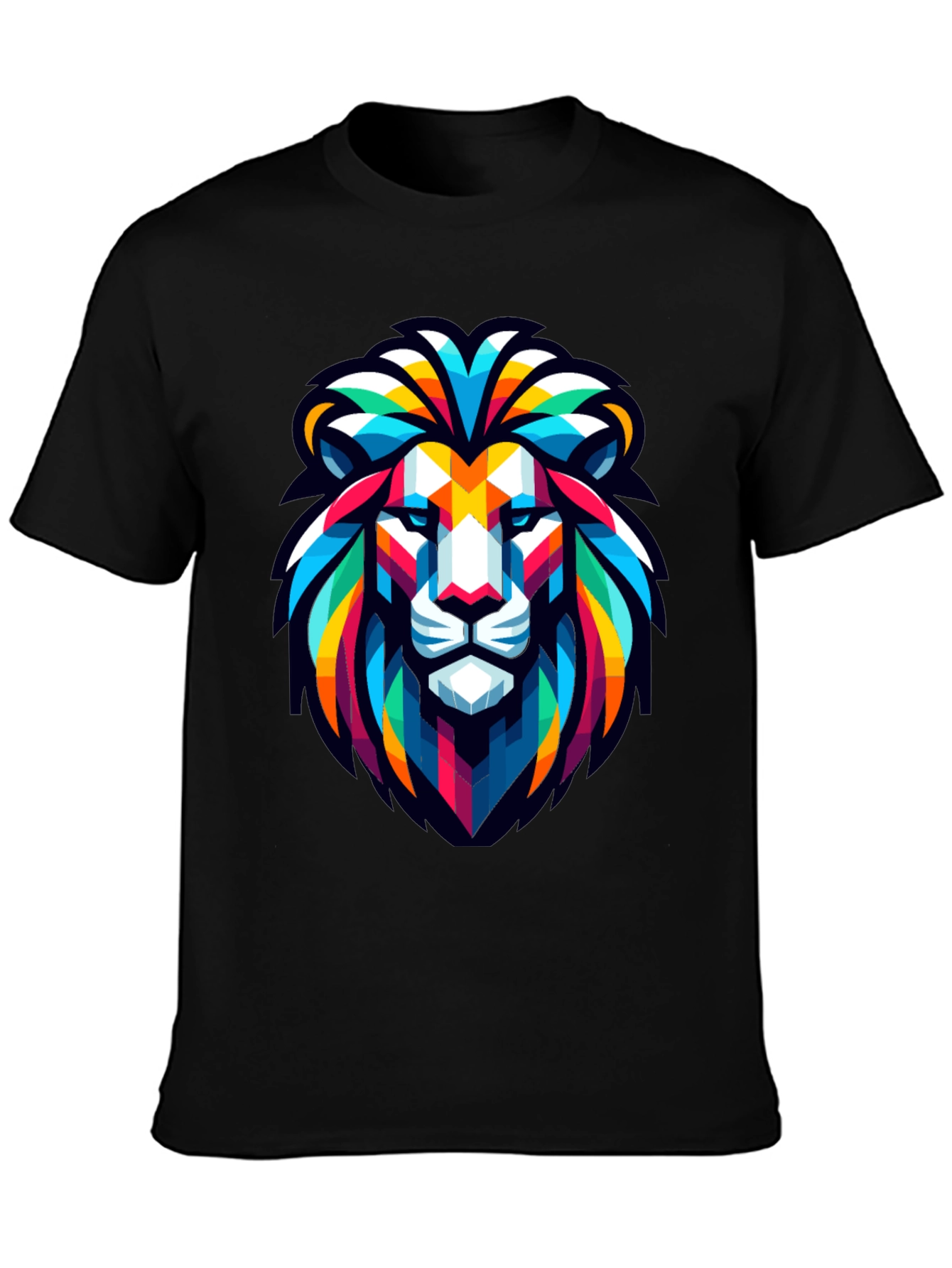 Geometric Lion Head Graphic Black T-Shirt