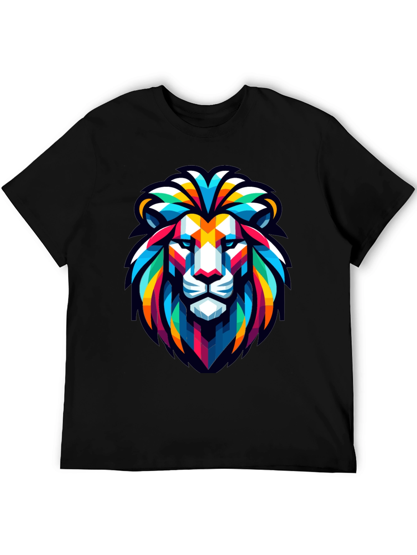 Geometric Lion Head Graphic Black T-Shirt