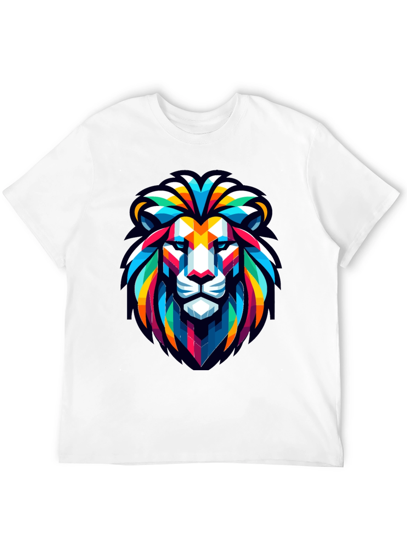 Geometric Lion Head Graphic Black T-Shirt