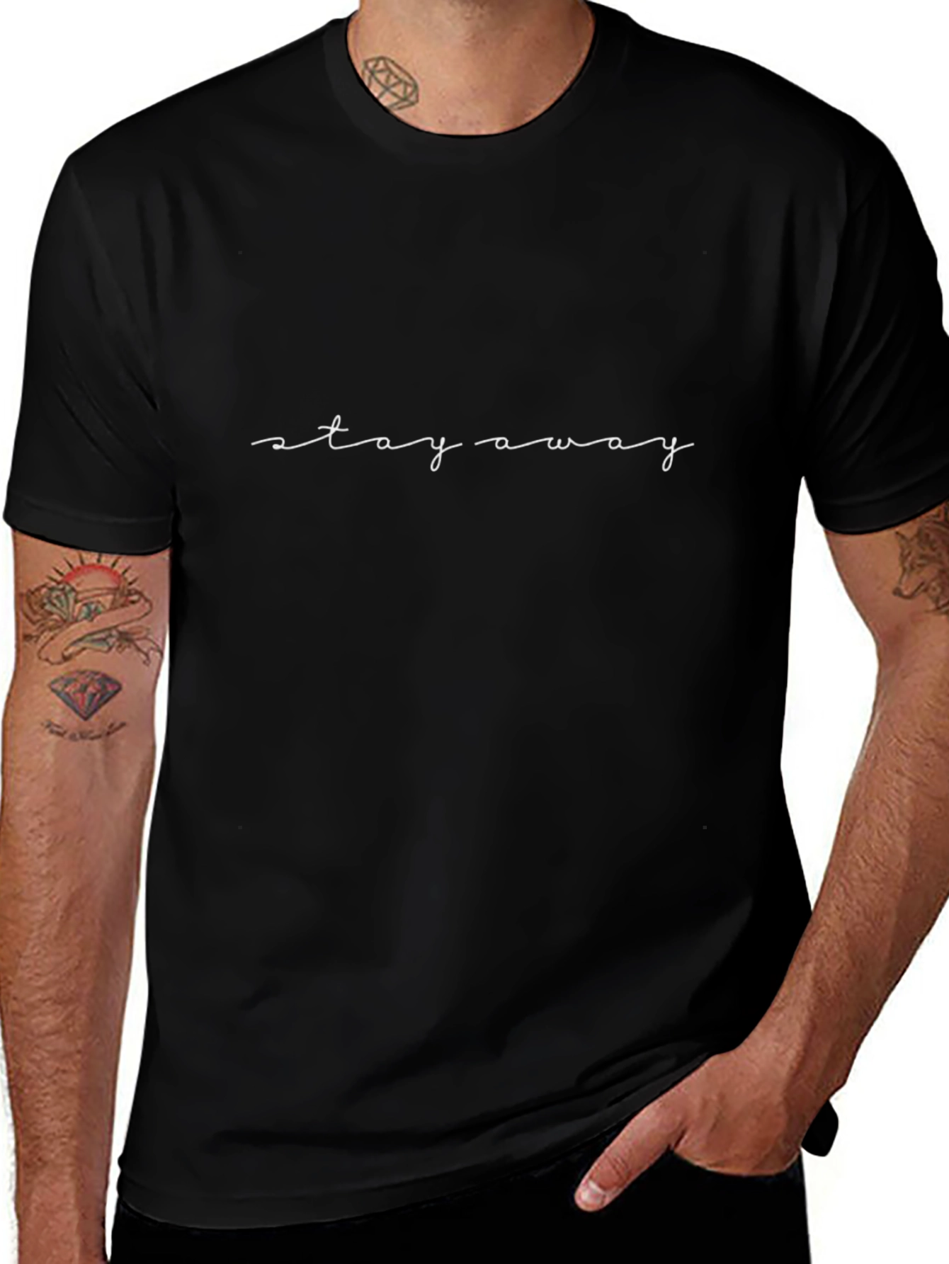 Stay Away Black Crew Neck T-Shirt