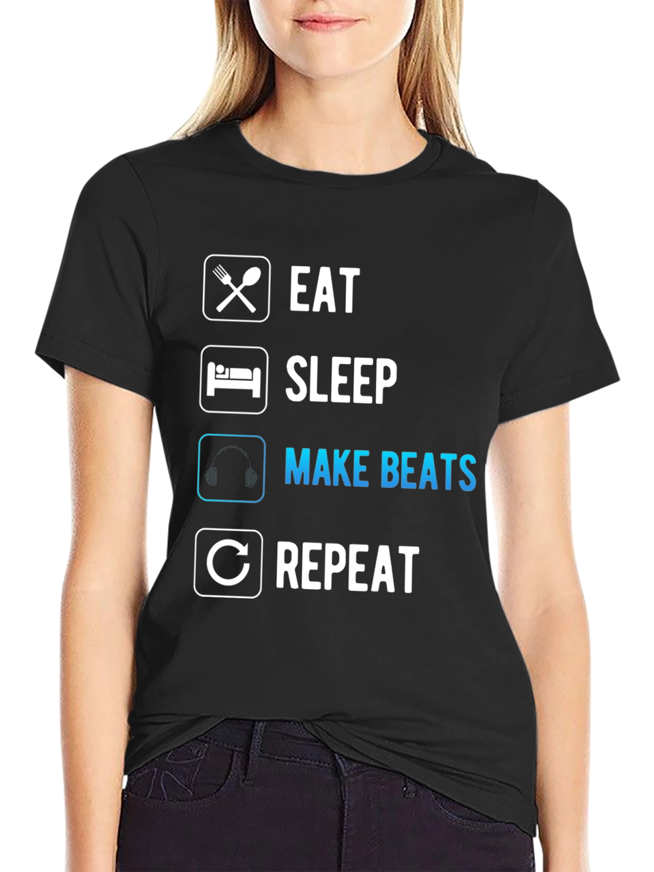 Eat Sleep Make Beats Repeat Black T-Shirt