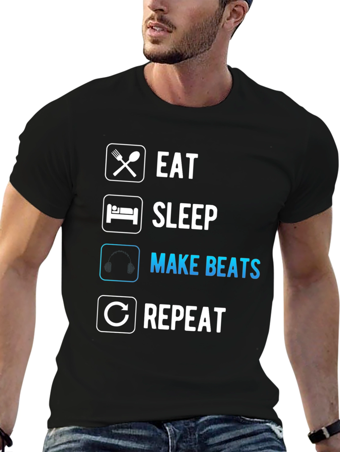 Eat Sleep Make Beats Repeat Black T-Shirt