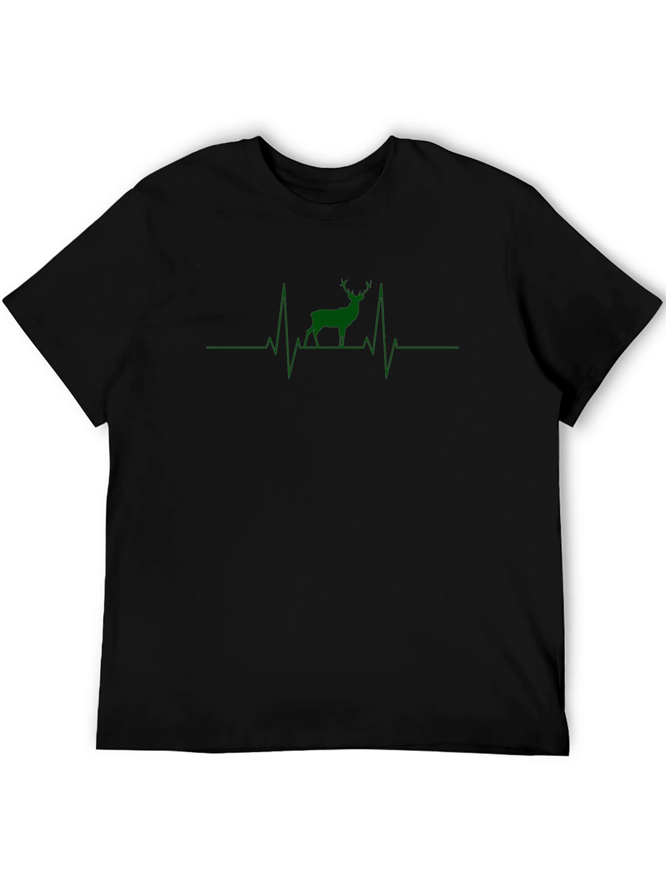 Deer Heartbeat Graphic Tee - Black Cotton Blend T-Shirt