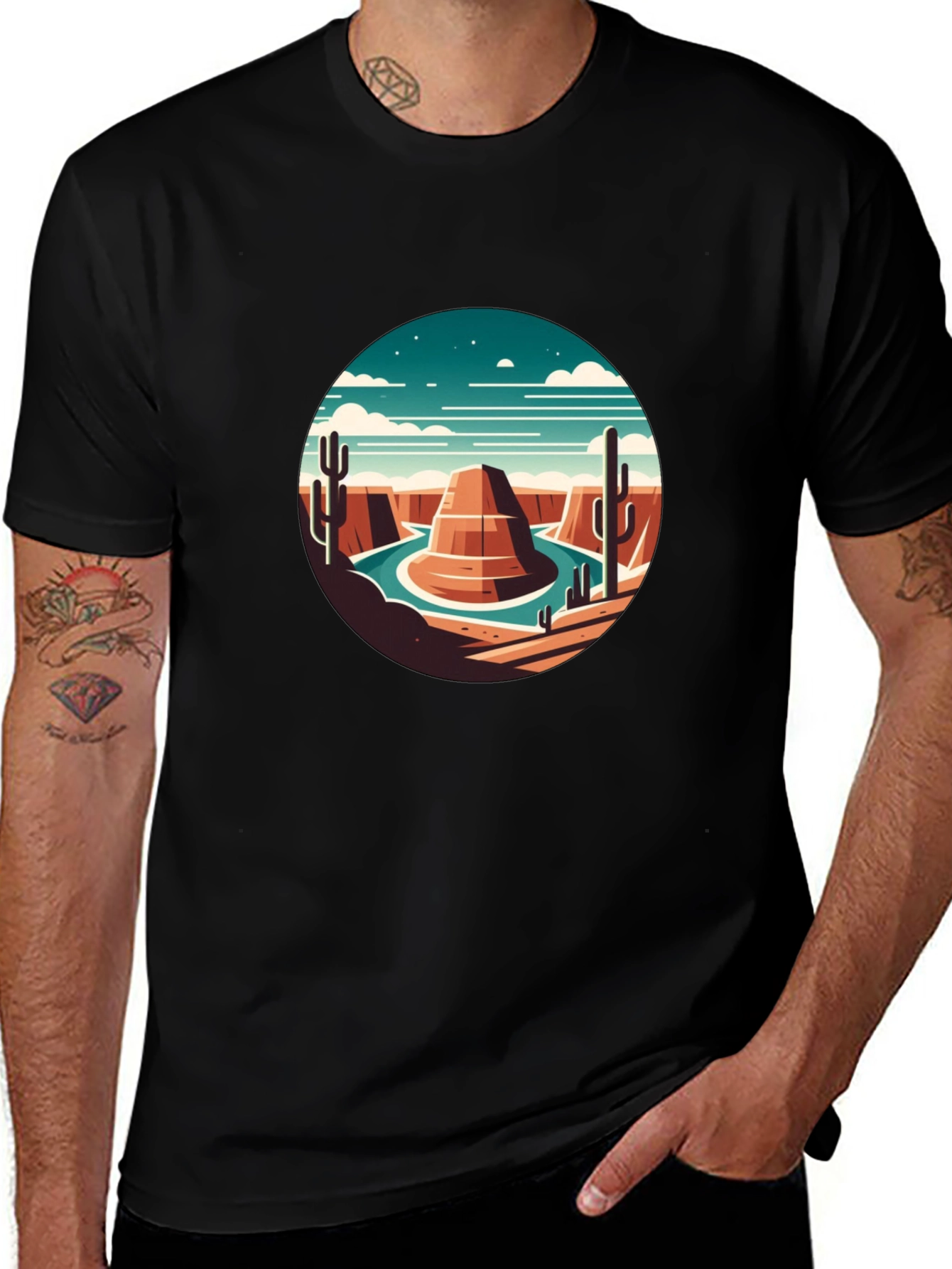 Desert Scene Graphic Tee - Black Crewneck T-Shirt