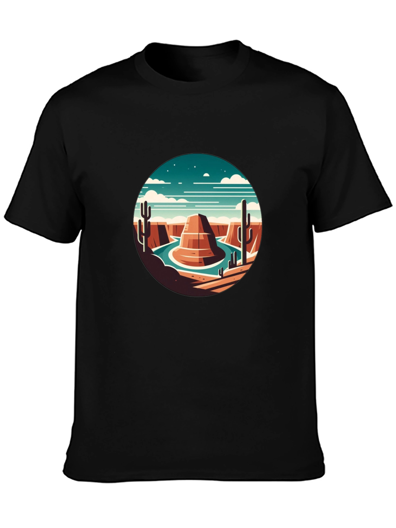 Desert Scene Graphic Tee - Black Crewneck T-Shirt