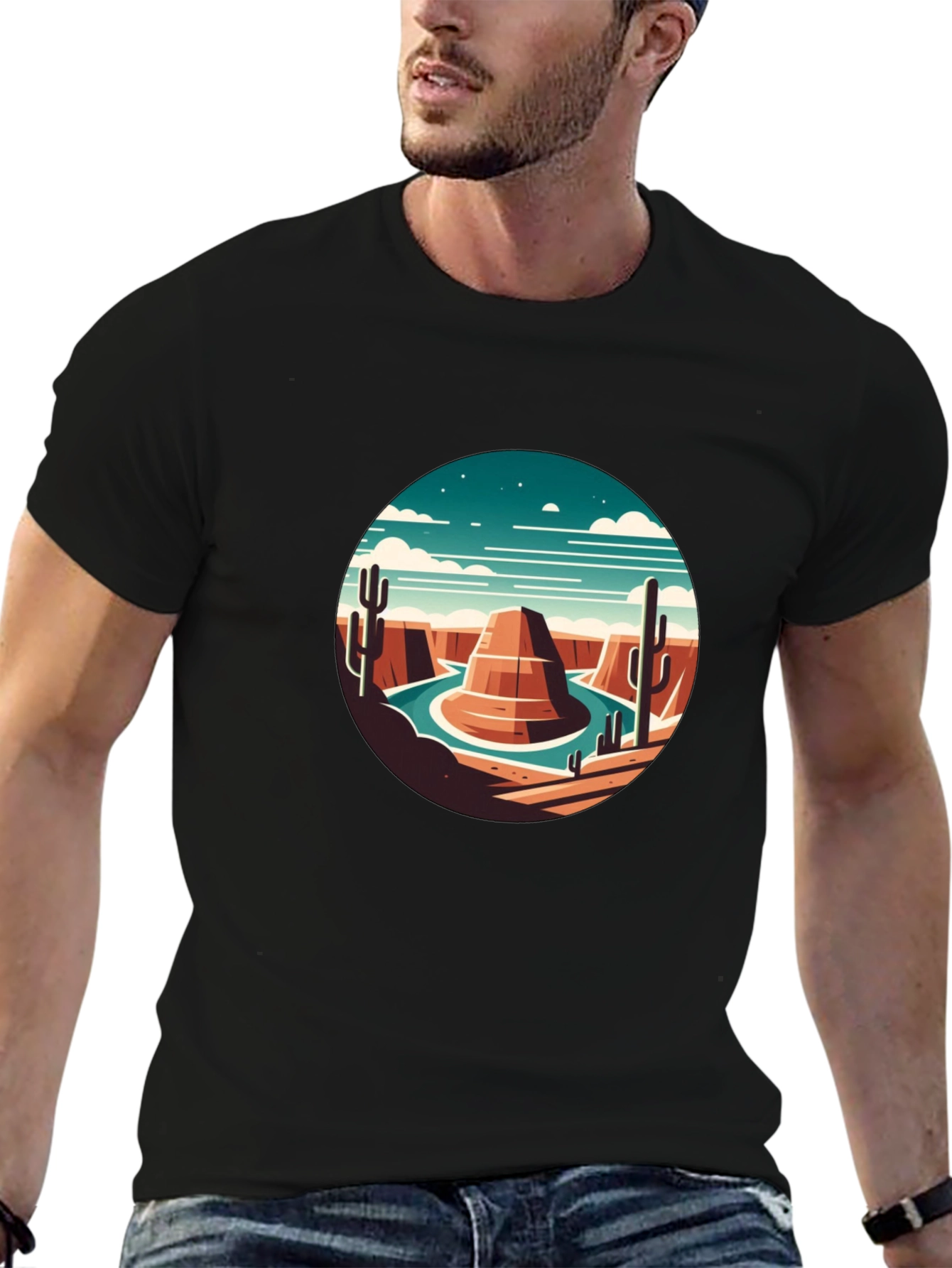 Desert Scene Graphic Tee - Black Crewneck T-Shirt