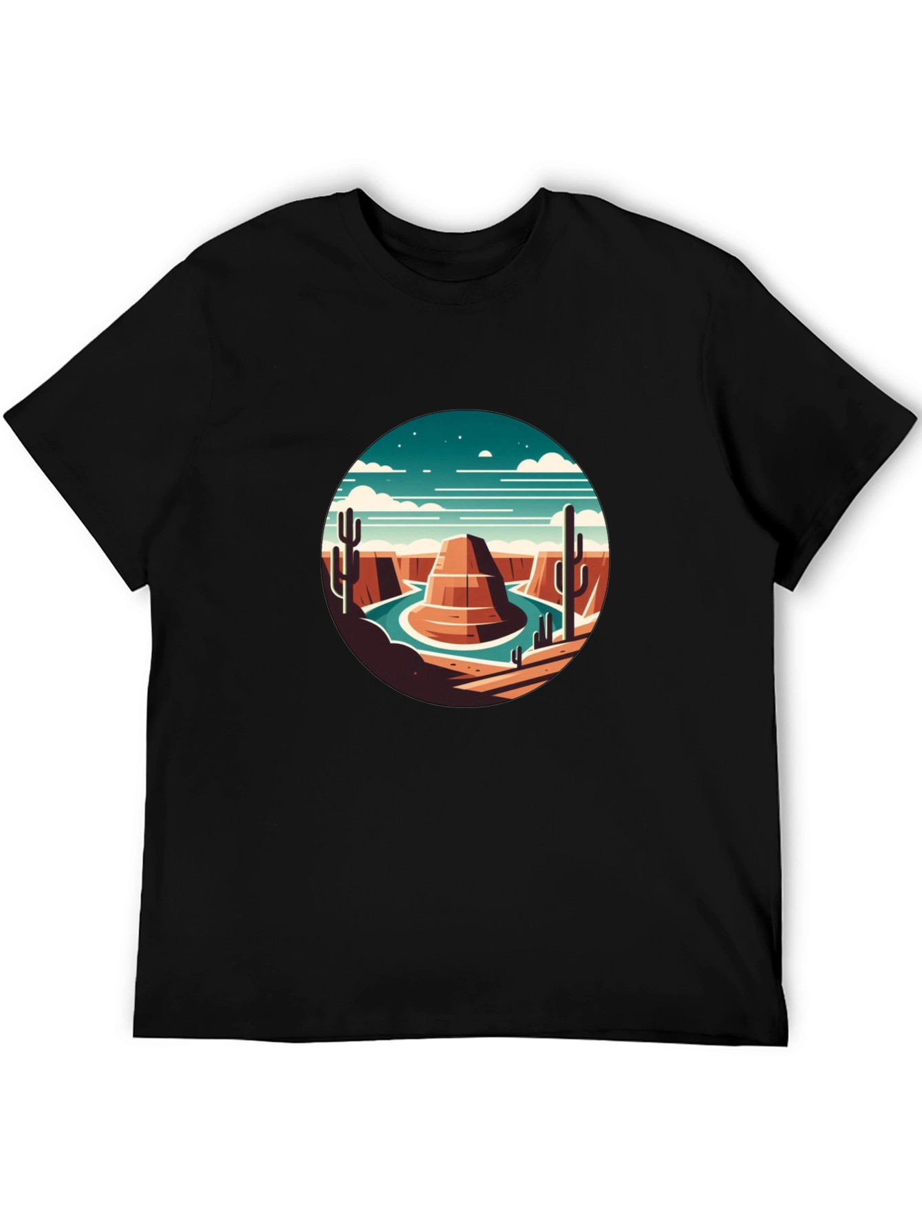 Desert Scene Graphic Tee - Black Crewneck T-Shirt