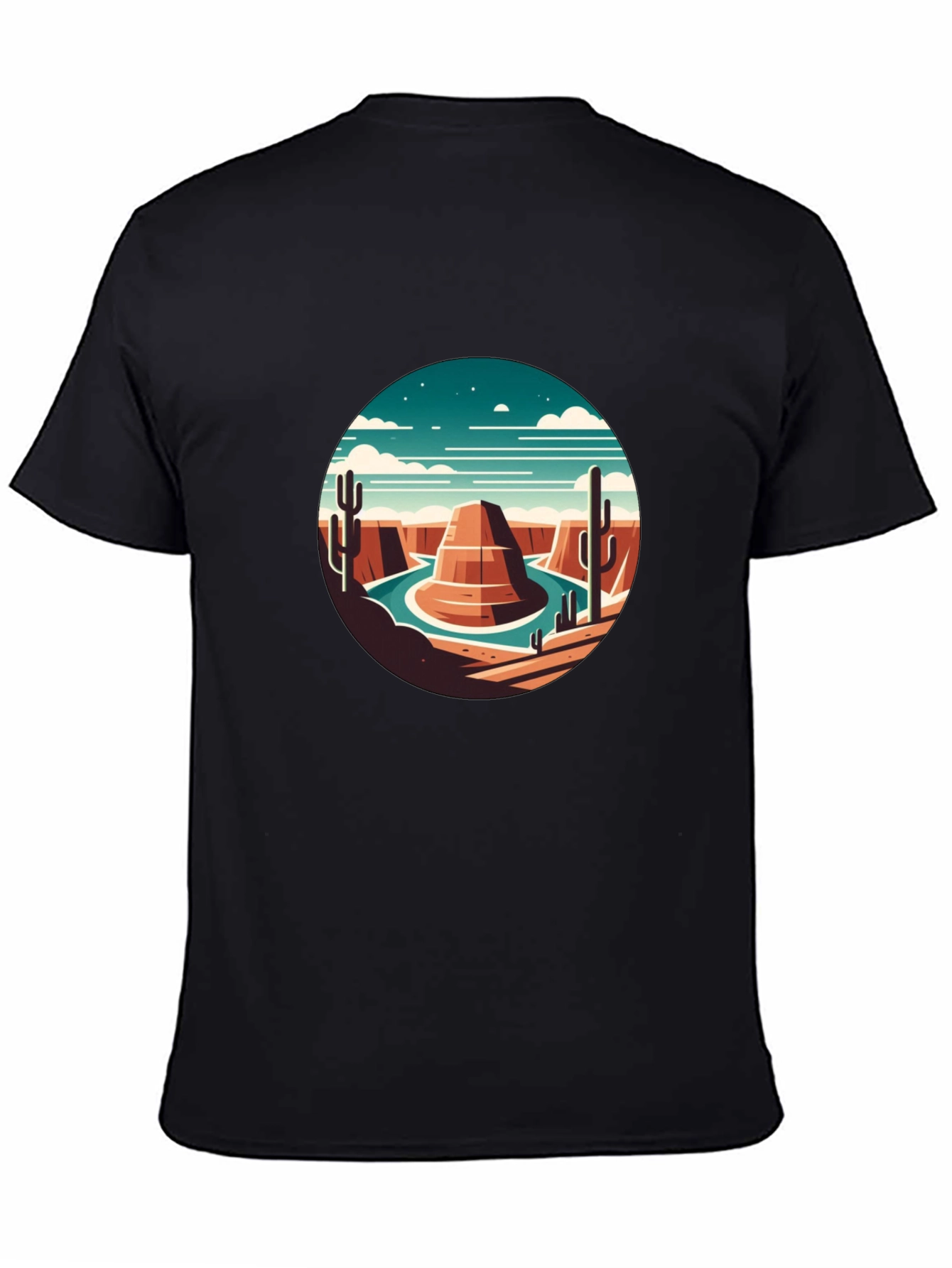 Desert Scene Graphic Tee - Black Crewneck T-Shirt