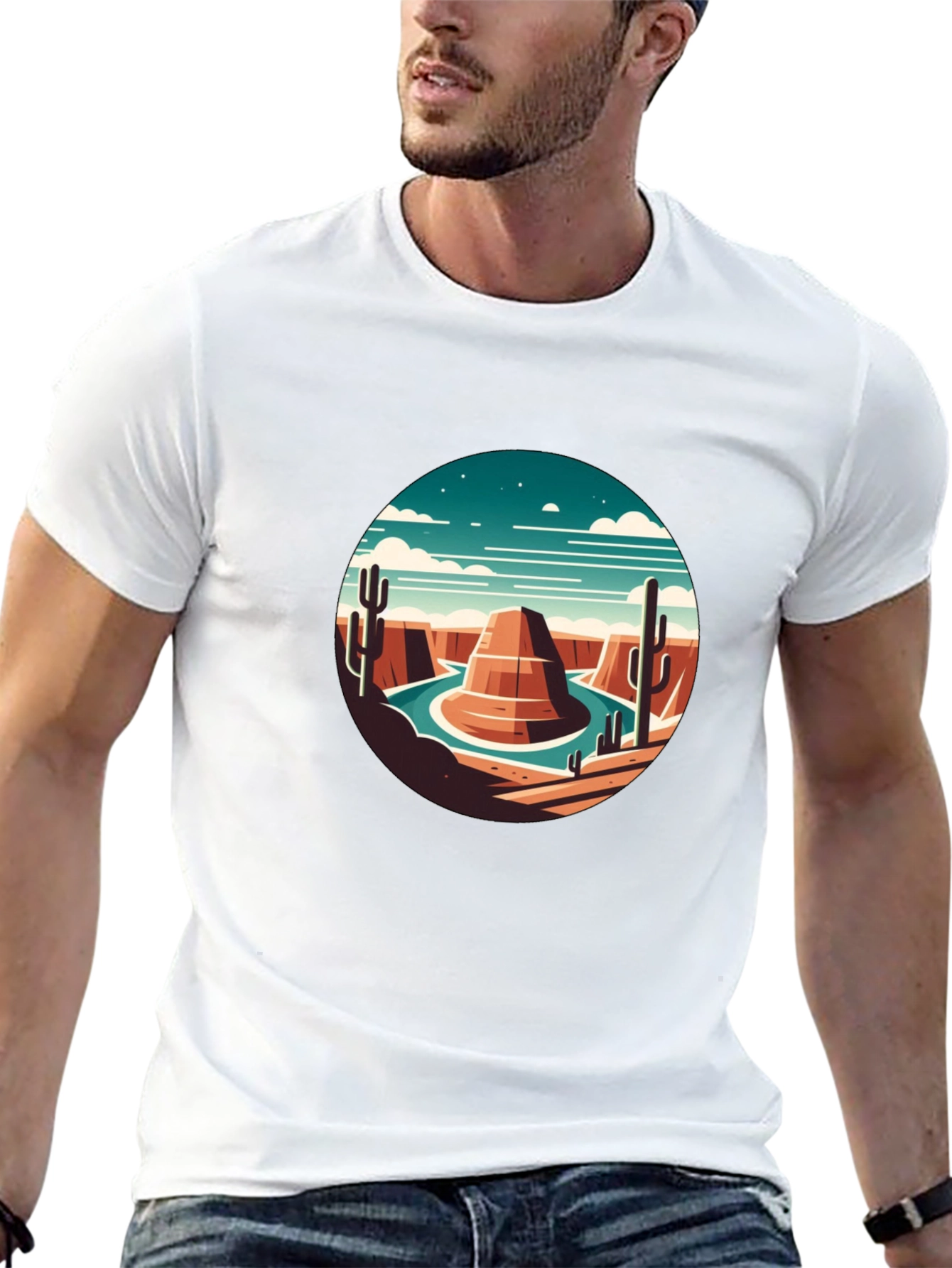 Desert Scene Graphic Tee - Black Crewneck T-Shirt