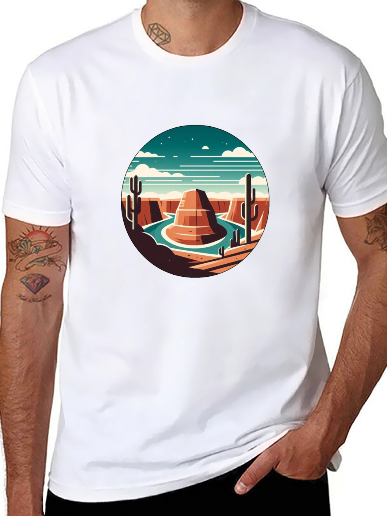 Desert Scene Graphic Tee - Black Crewneck T-Shirt