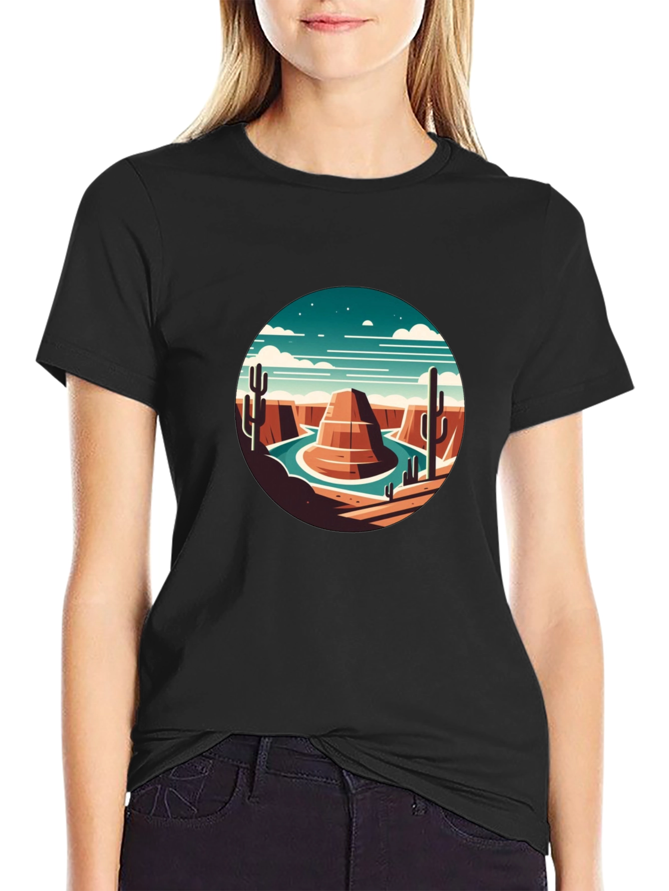 Desert Scene Graphic Tee - Black Crewneck T-Shirt