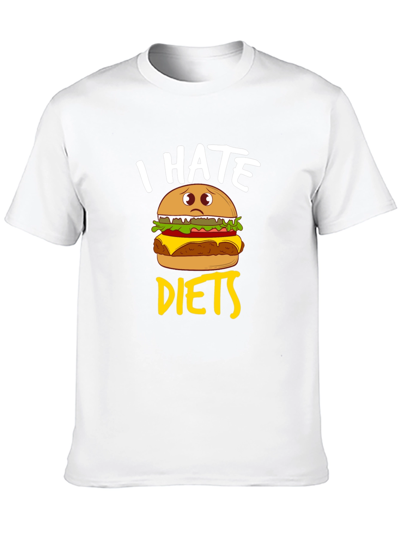 I Hate Diets Funny Burger Graphic Mens Black T-Shirt