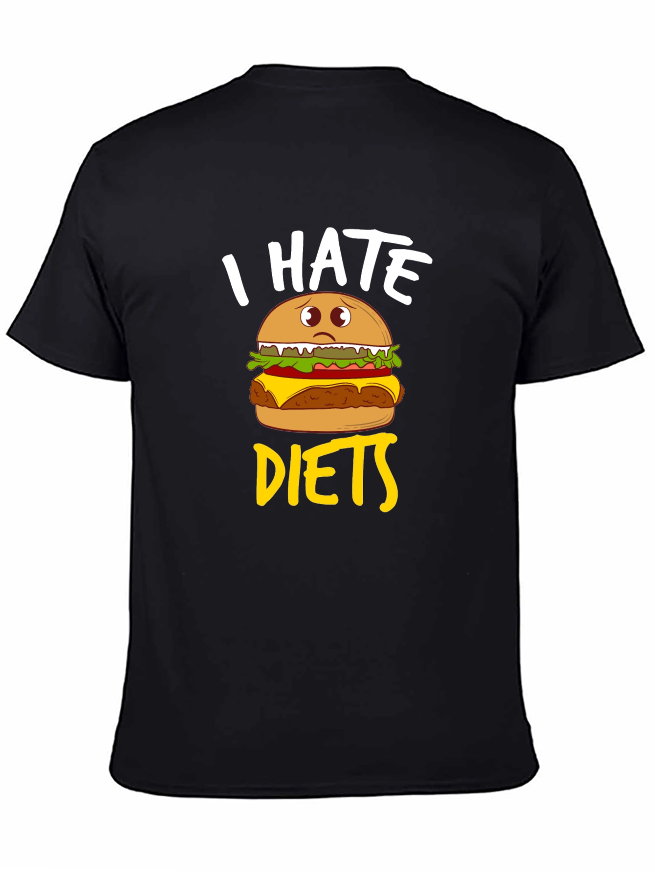 I Hate Diets Funny Burger Graphic Mens Black T-Shirt