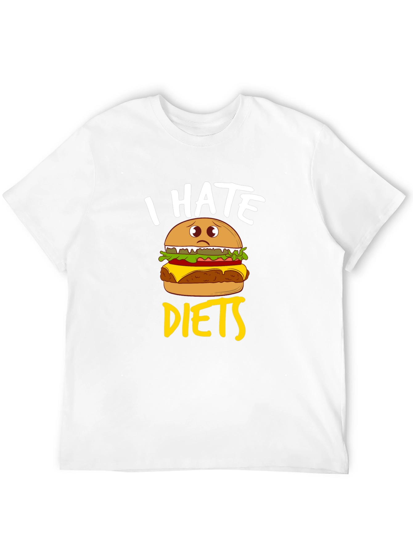 I Hate Diets Funny Burger Graphic Mens Black T-Shirt