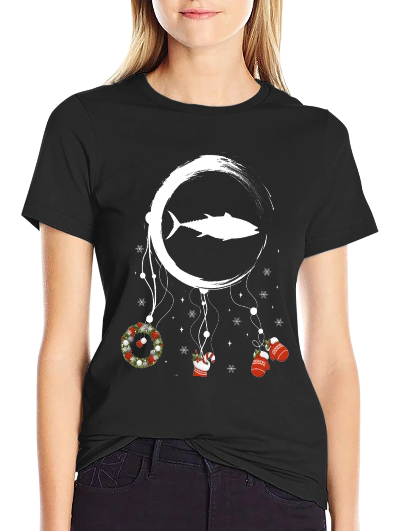 Tuna Christmas Dreamcatcher Black T-Shirt