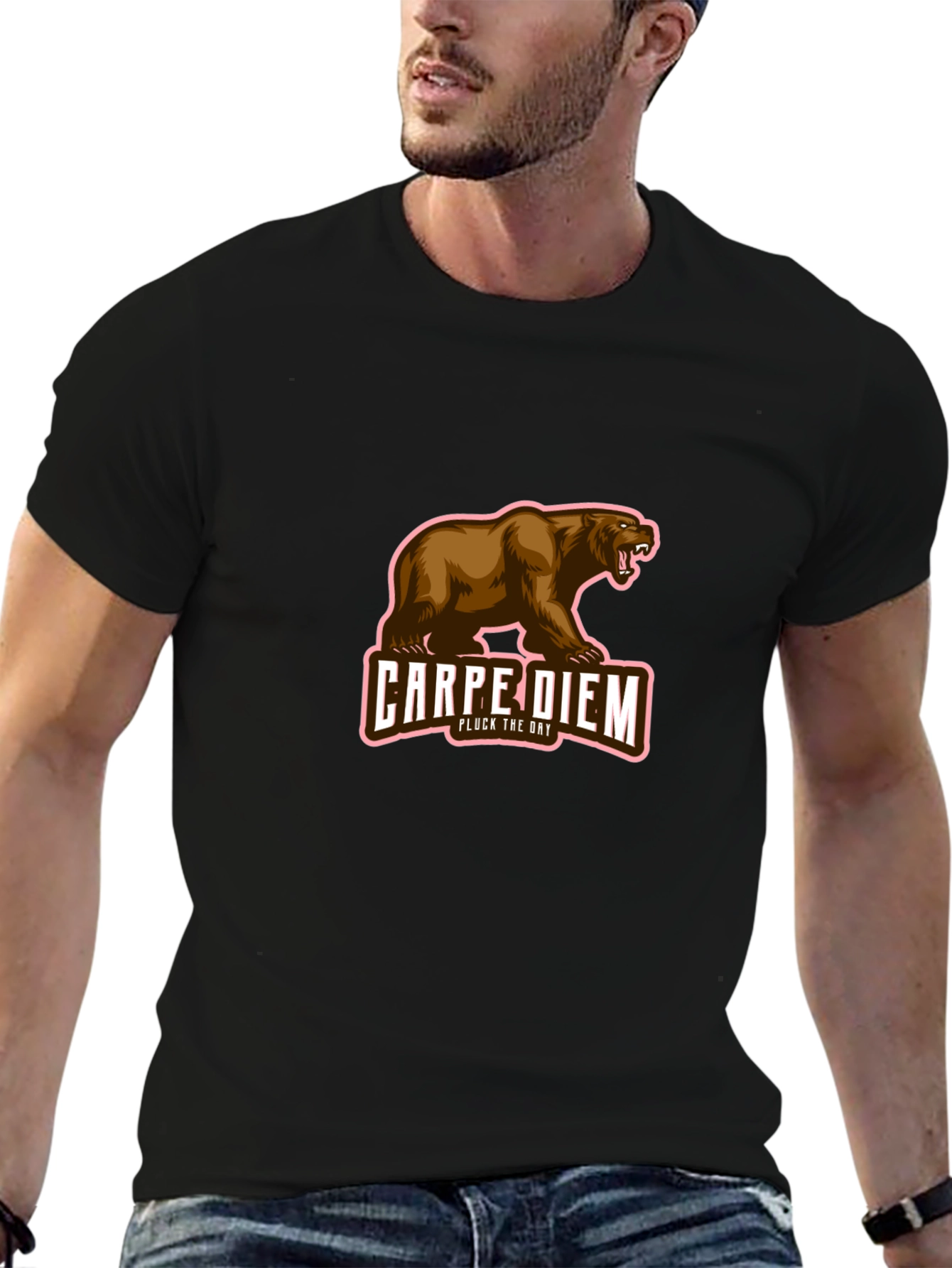 Carpe Diem Bear Graphic Black T-Shirt