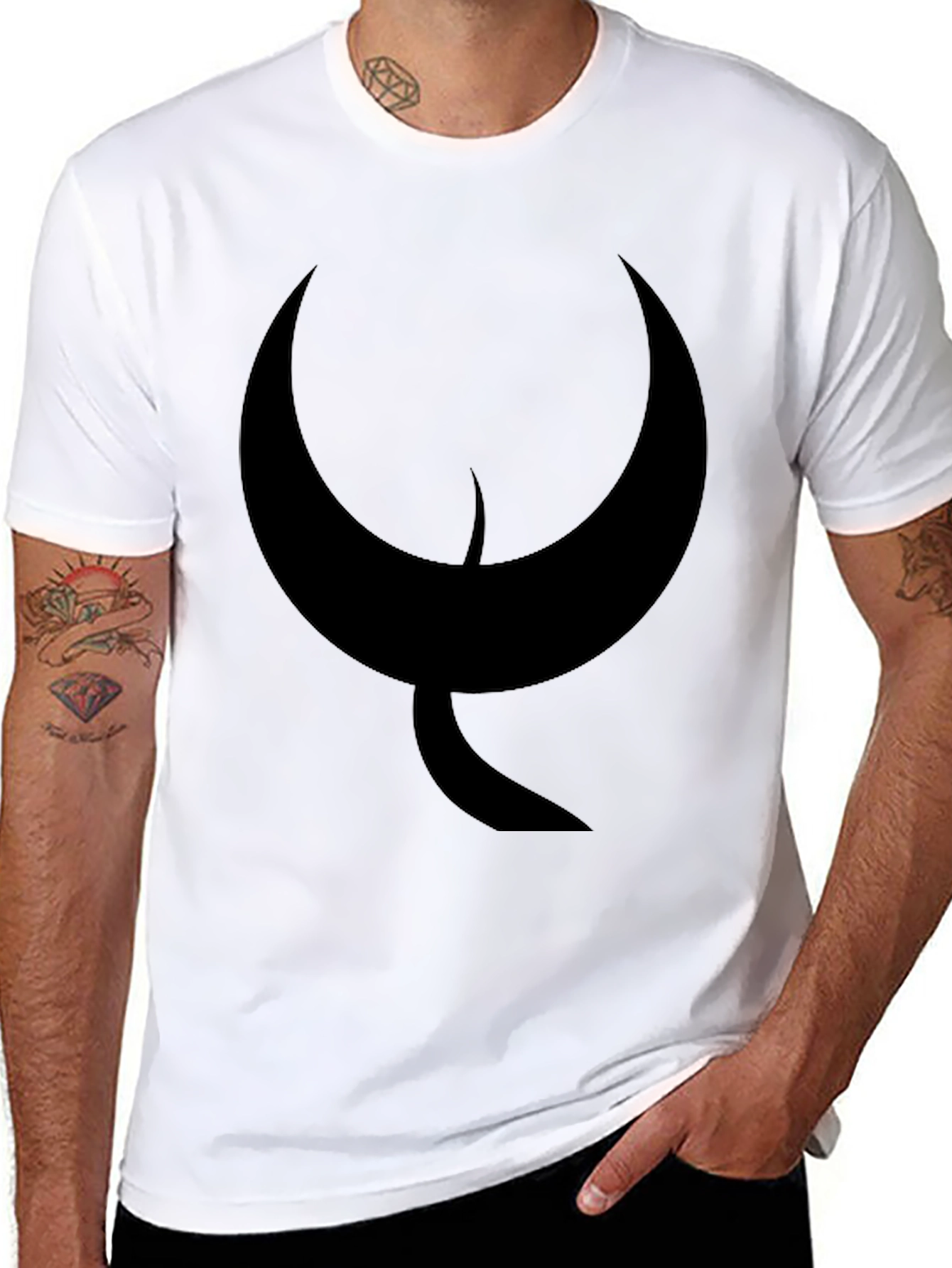 Mens Black T-Shirt with Abstract Crescent Moon Design