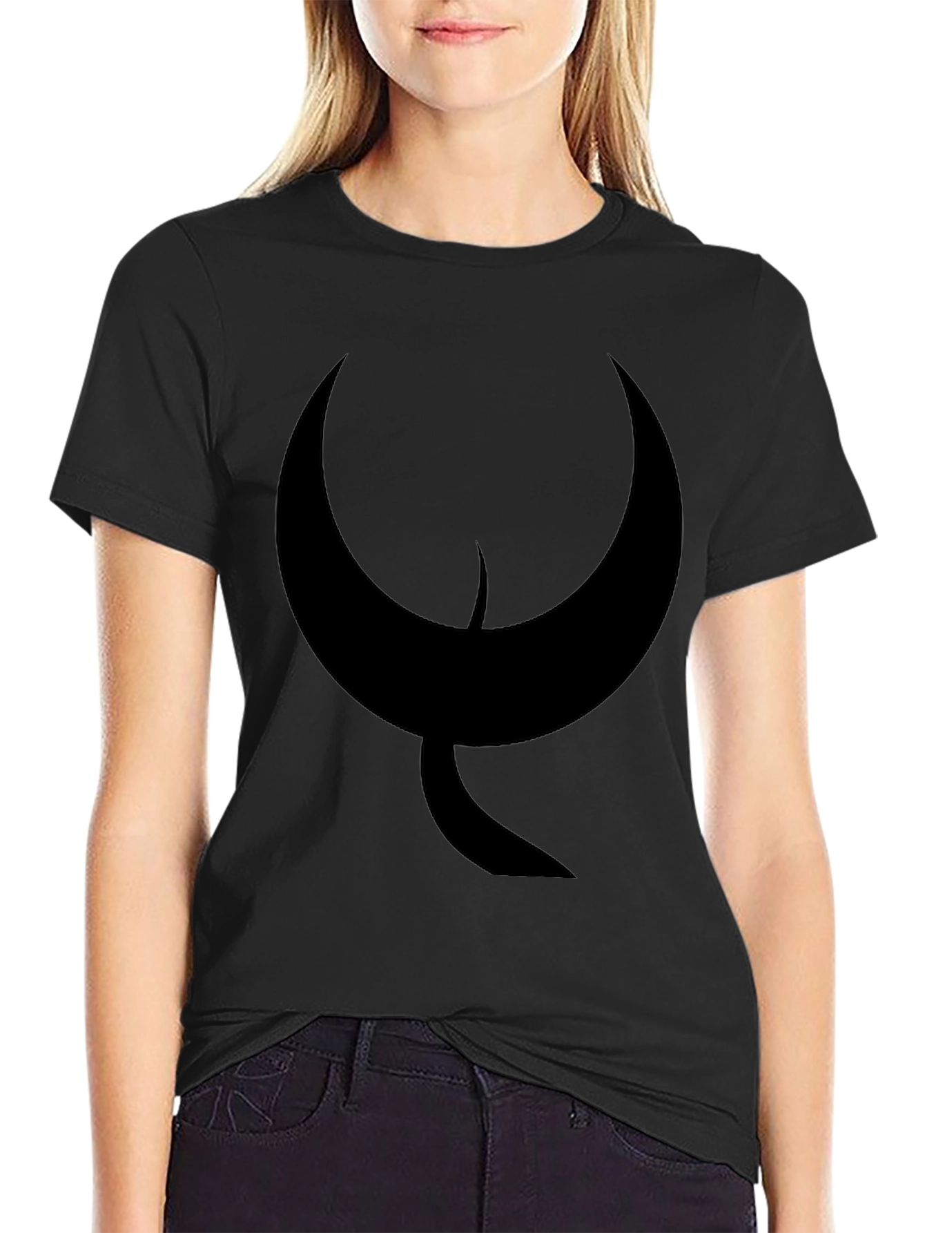 Mens Black T-Shirt with Abstract Crescent Moon Design