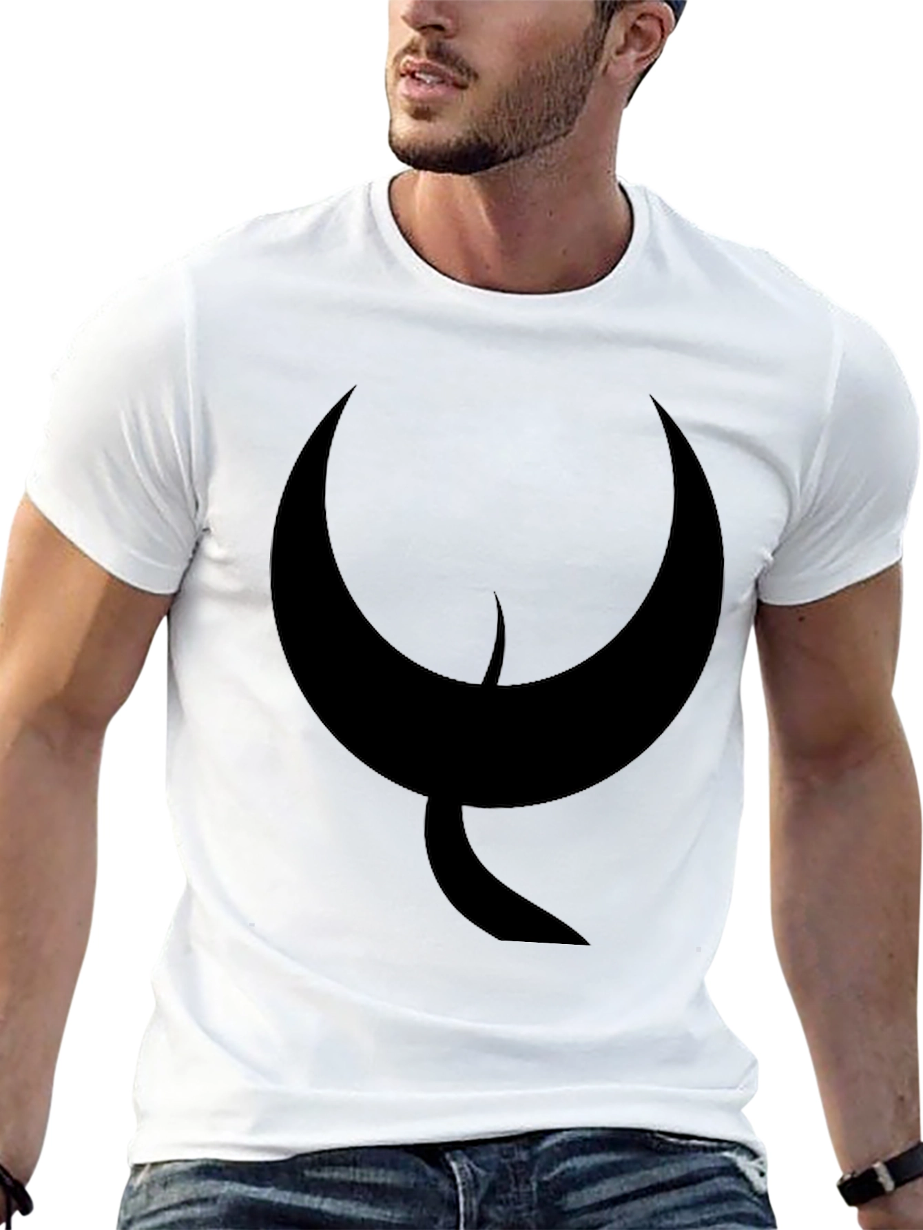 Mens Black T-Shirt with Abstract Crescent Moon Design