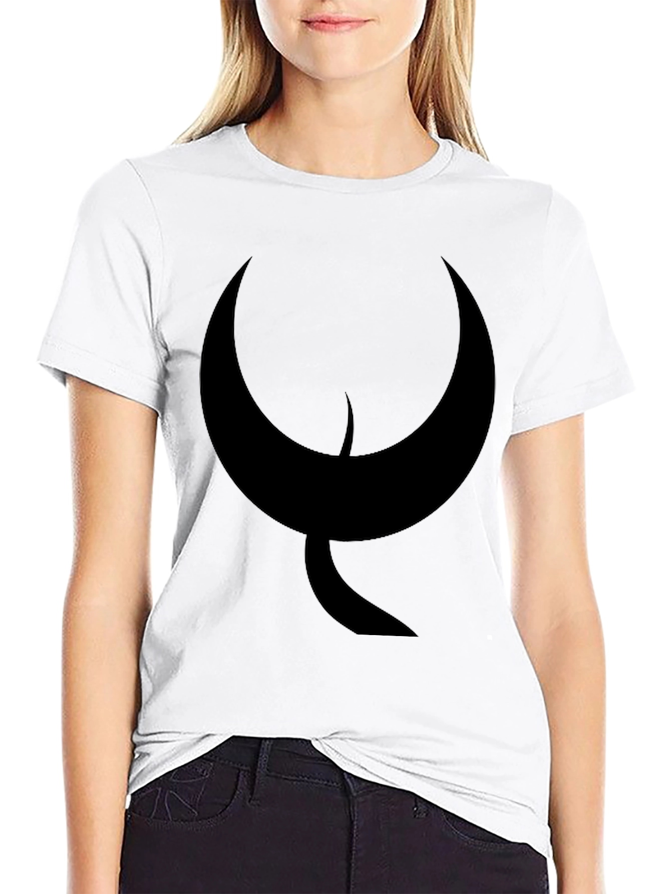 Mens Black T-Shirt with Abstract Crescent Moon Design