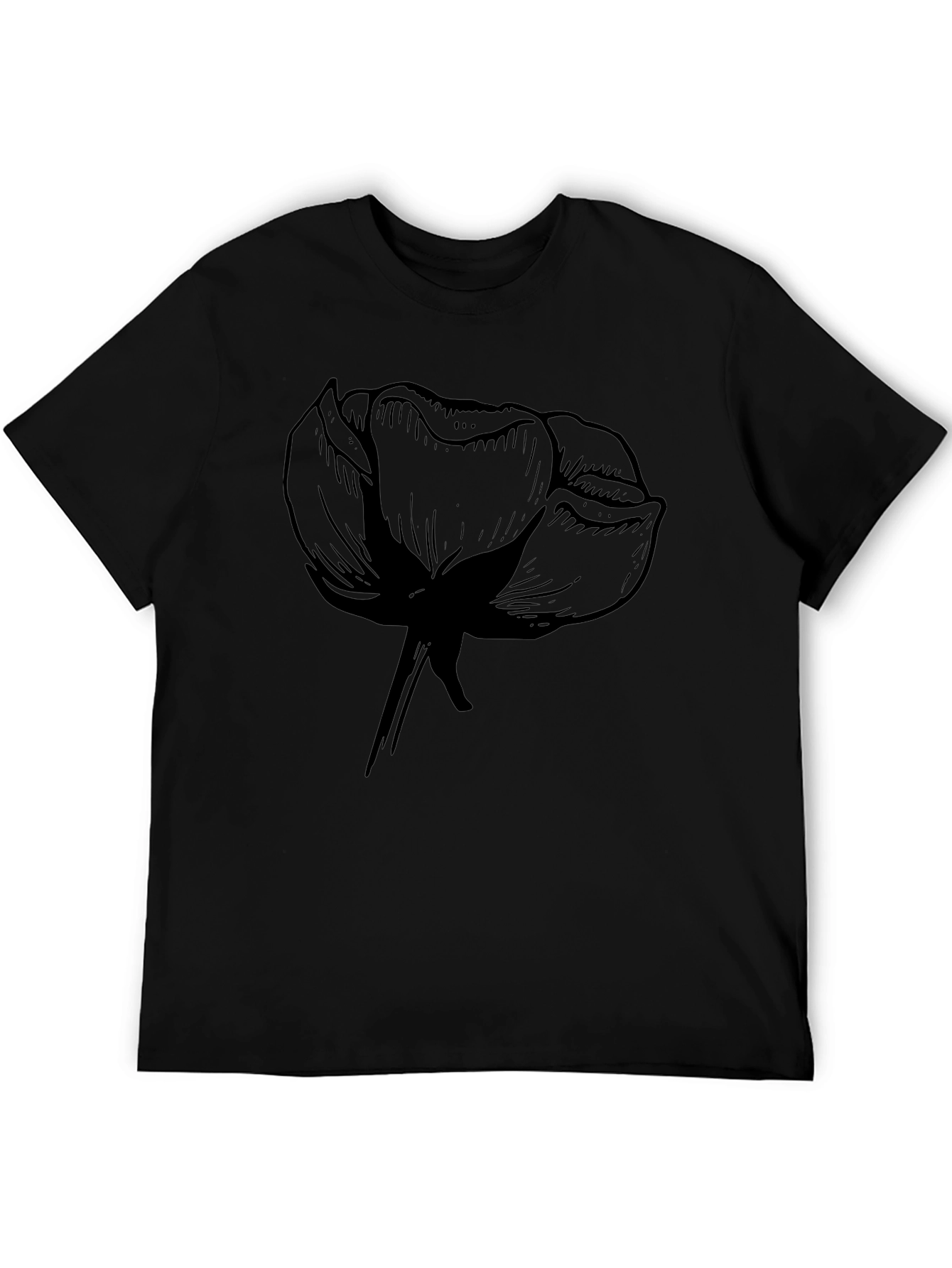 Mens Black Graphic Tee - Floral Design