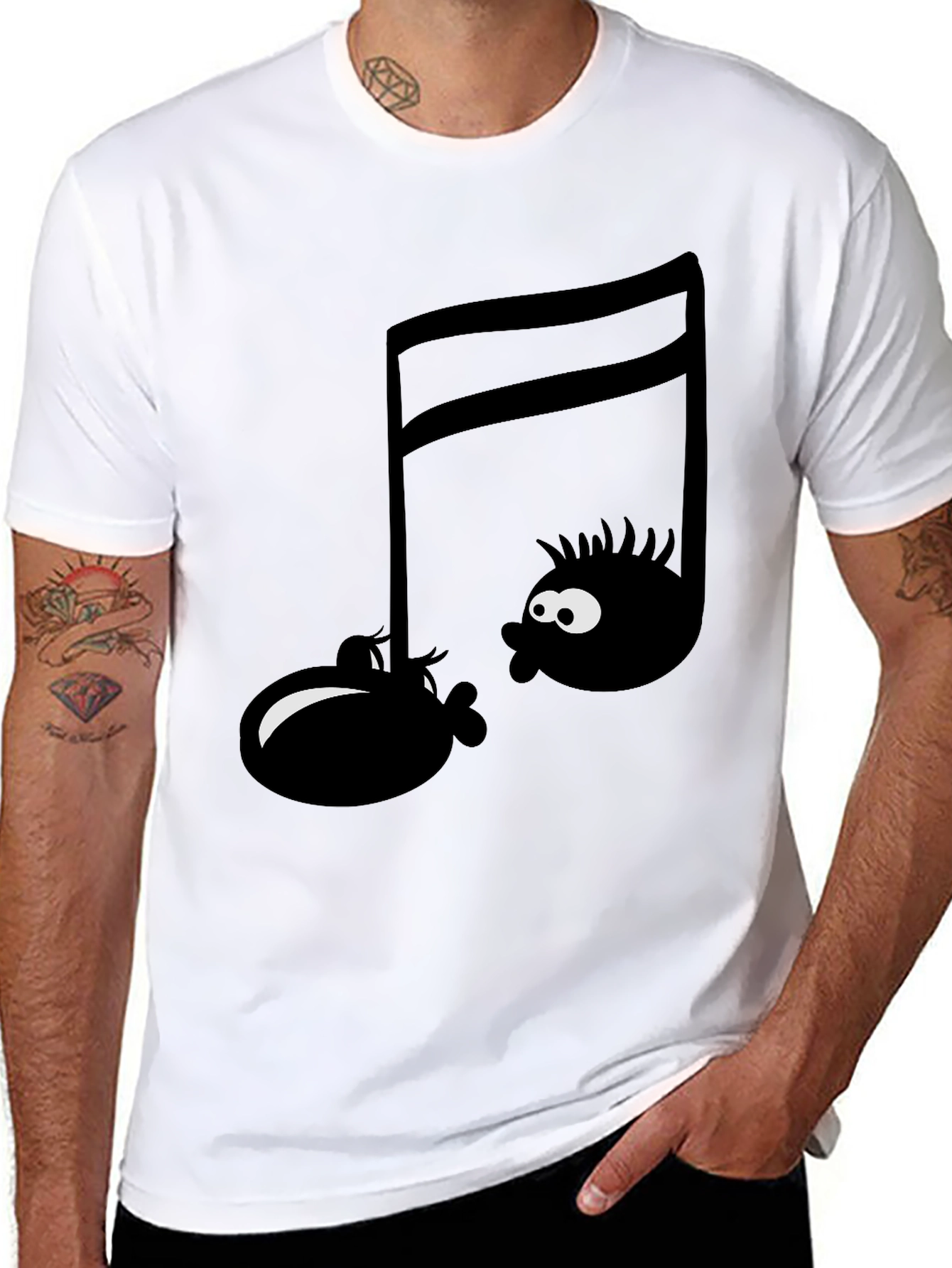 Musical Note Graphic Tee - Funny Cartoon T-Shirt