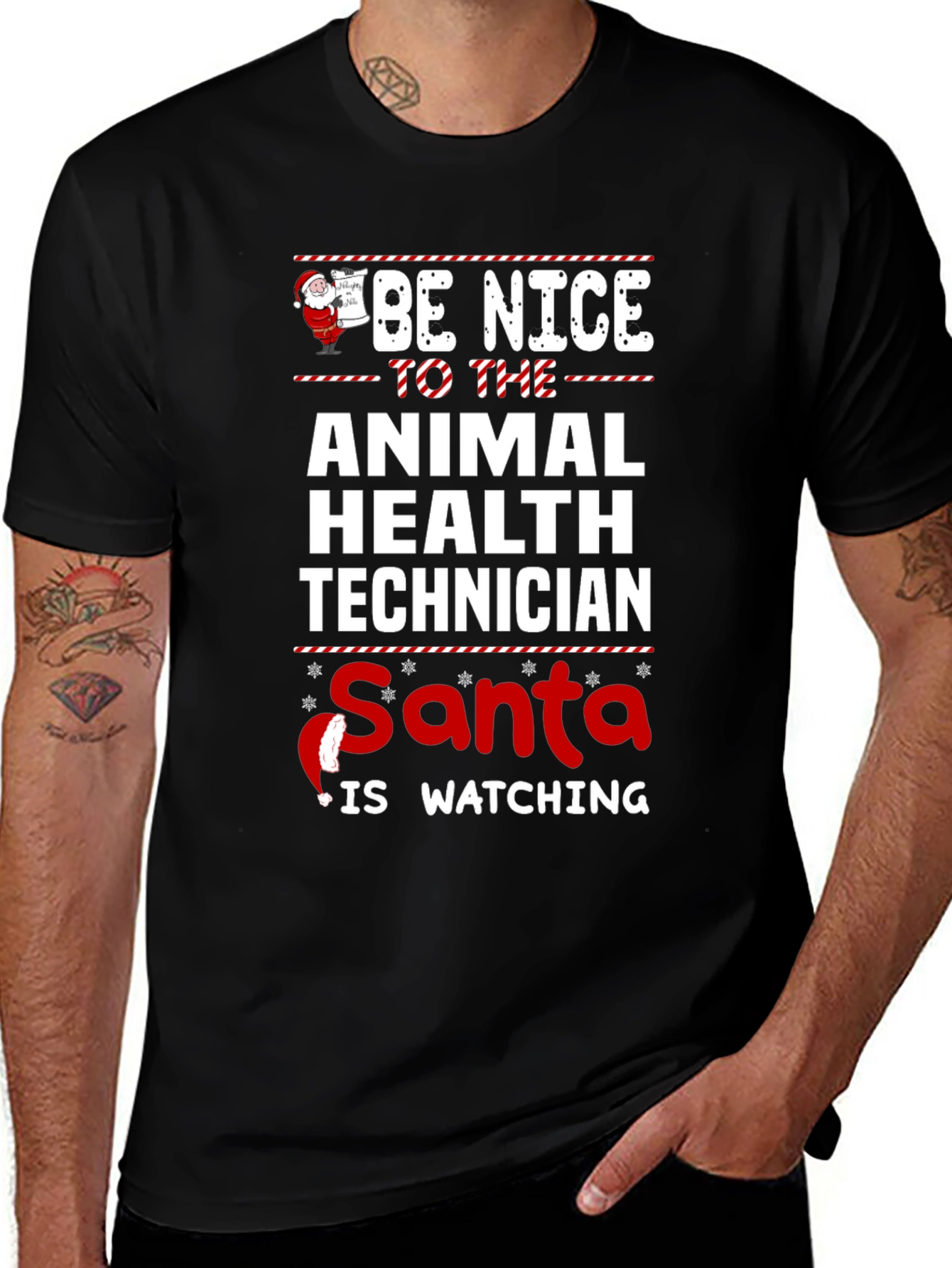 Animal Health Technician Santa Watching T-Shirt