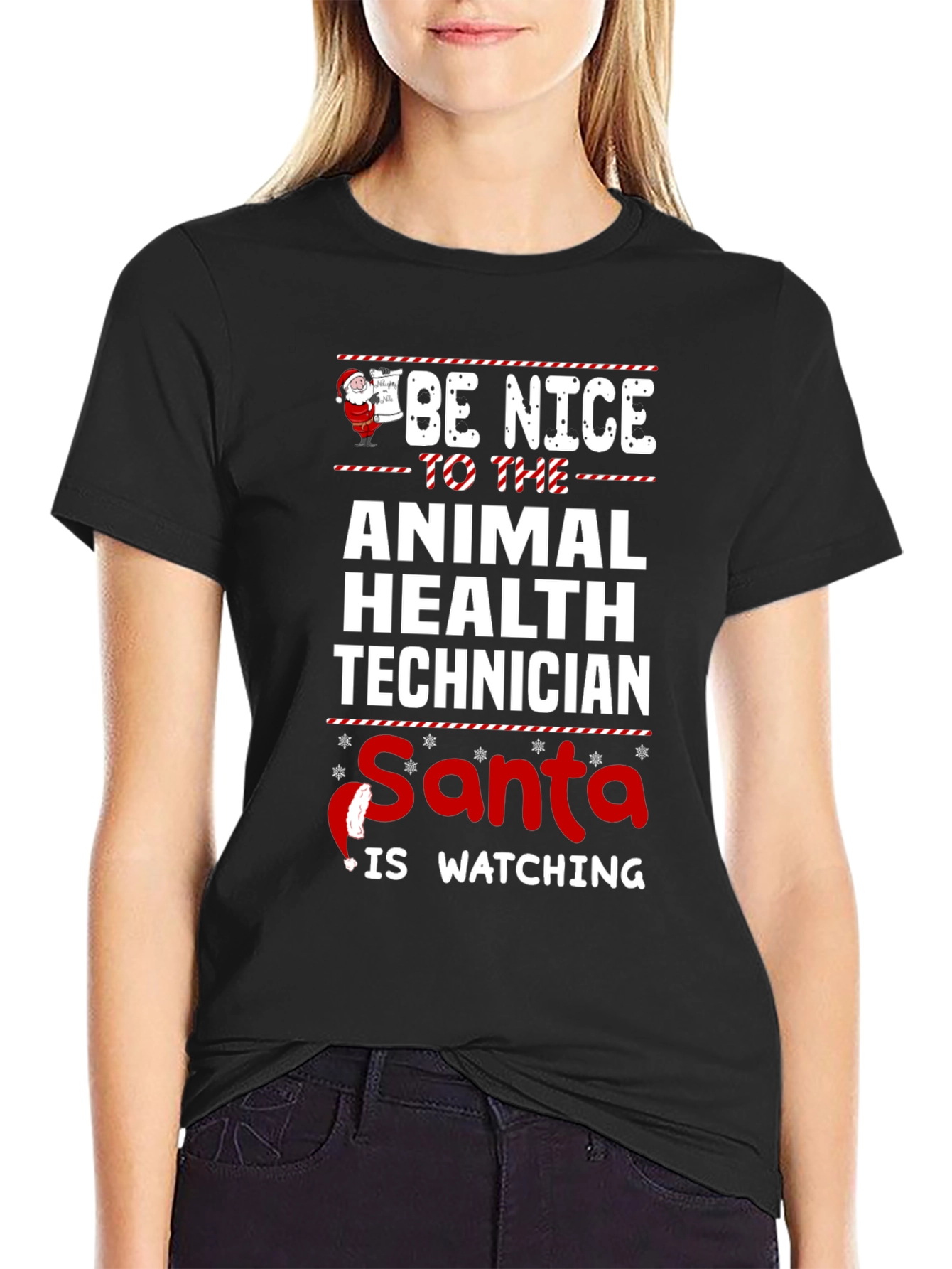 Animal Health Technician Santa Watching T-Shirt