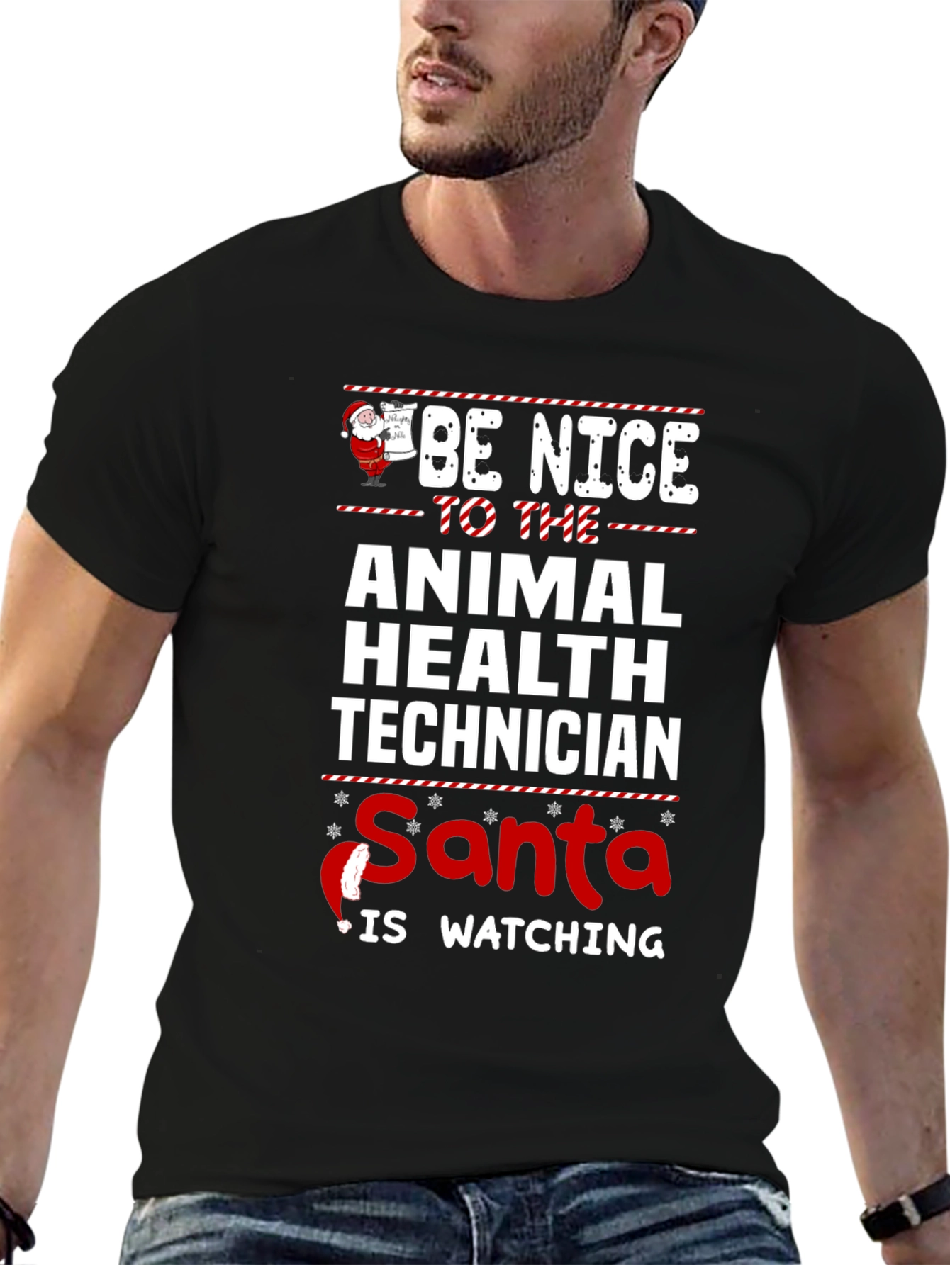 Animal Health Technician Santa Watching T-Shirt
