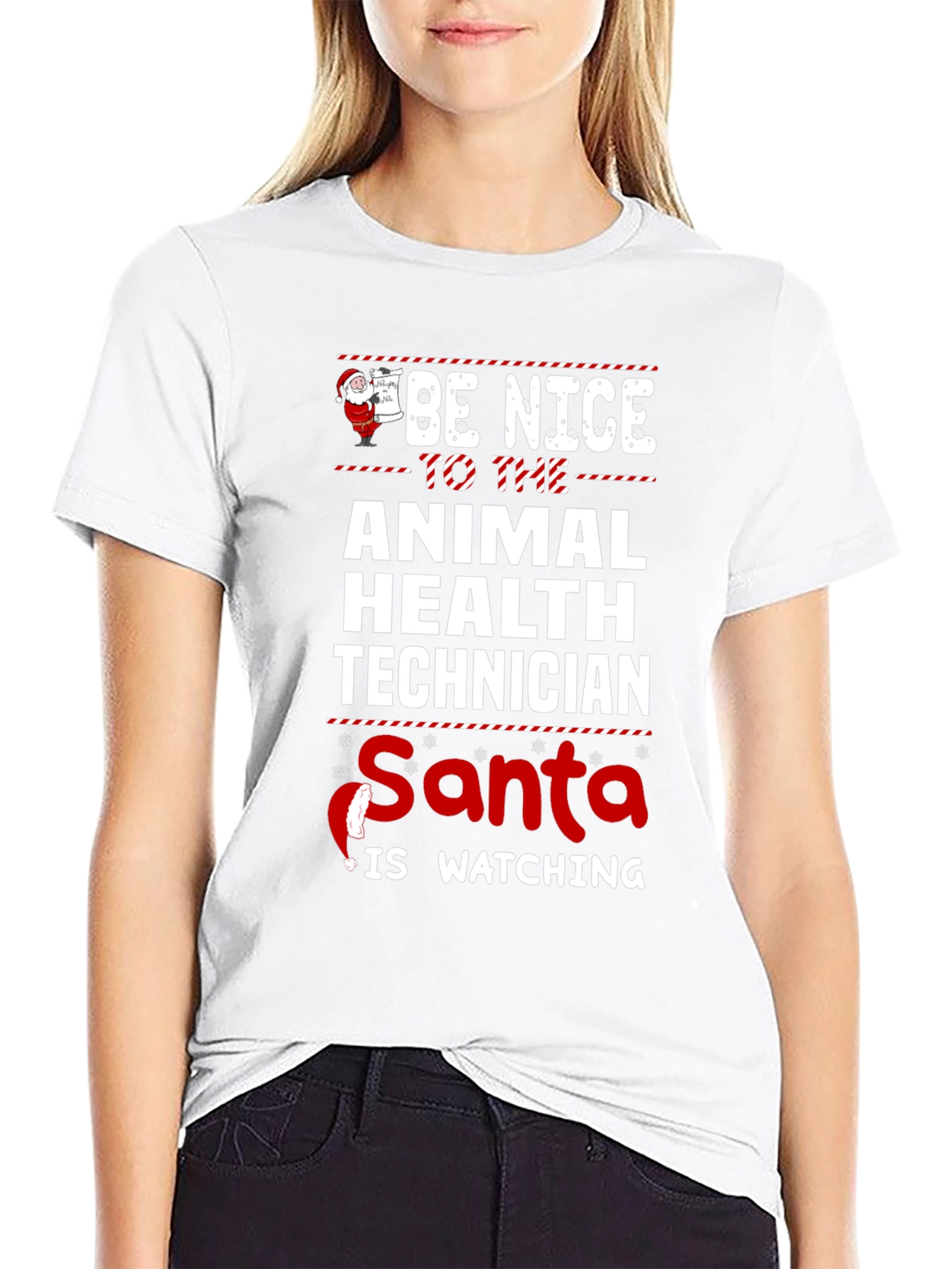 Animal Health Technician Santa Watching T-Shirt