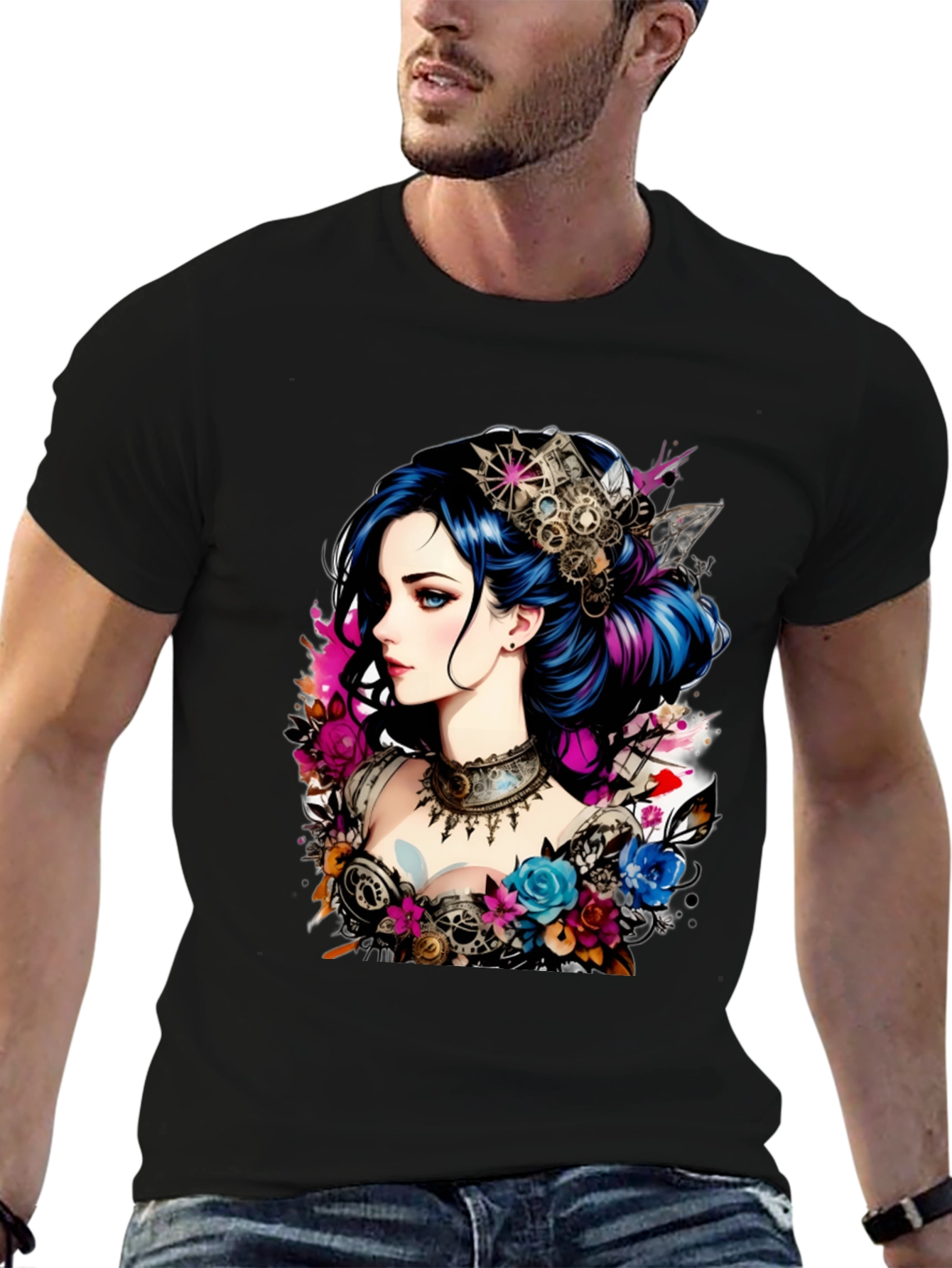 Steampunk Girl Graphic Black T-Shirt