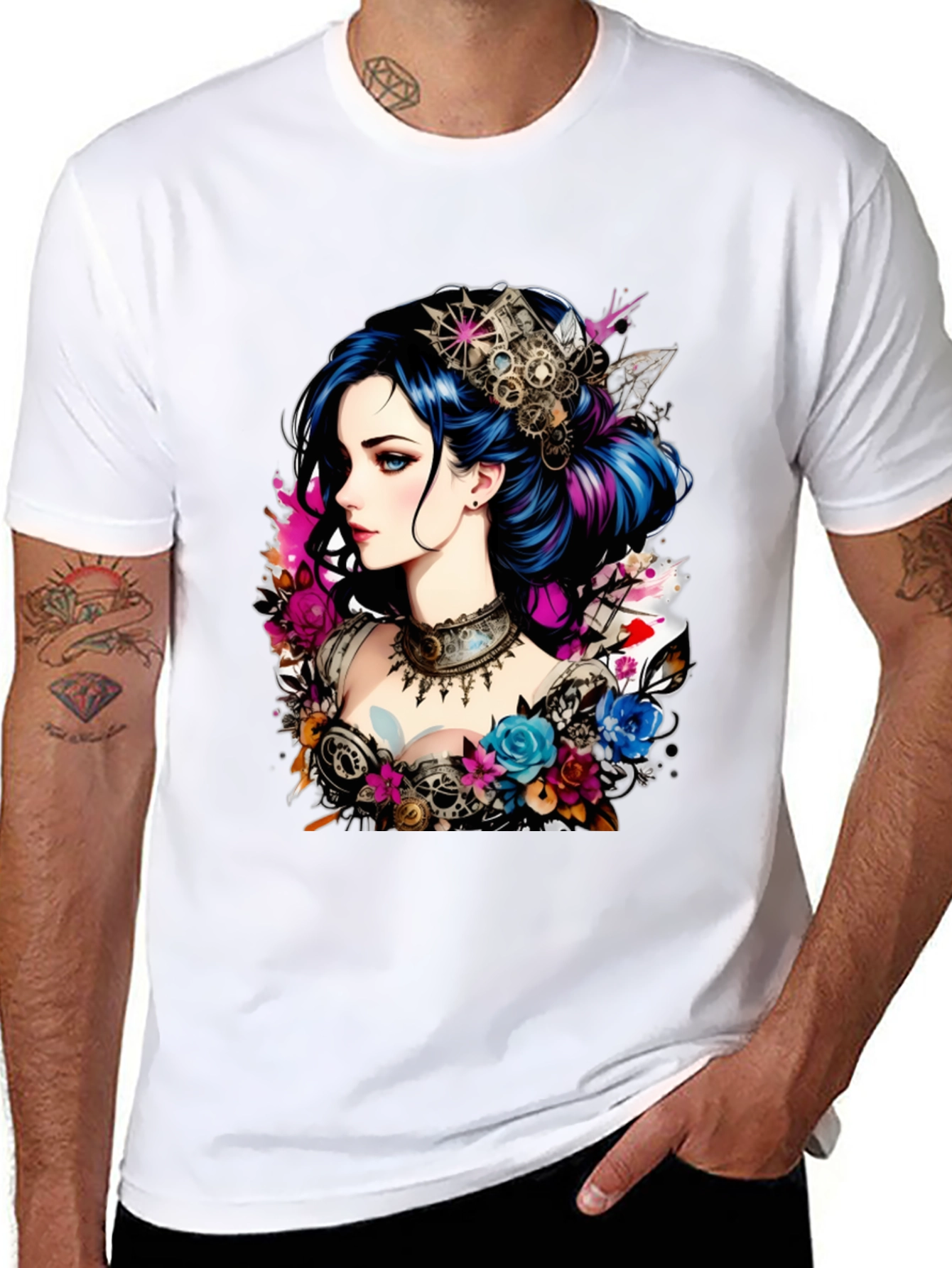 Steampunk Girl Graphic Black T-Shirt