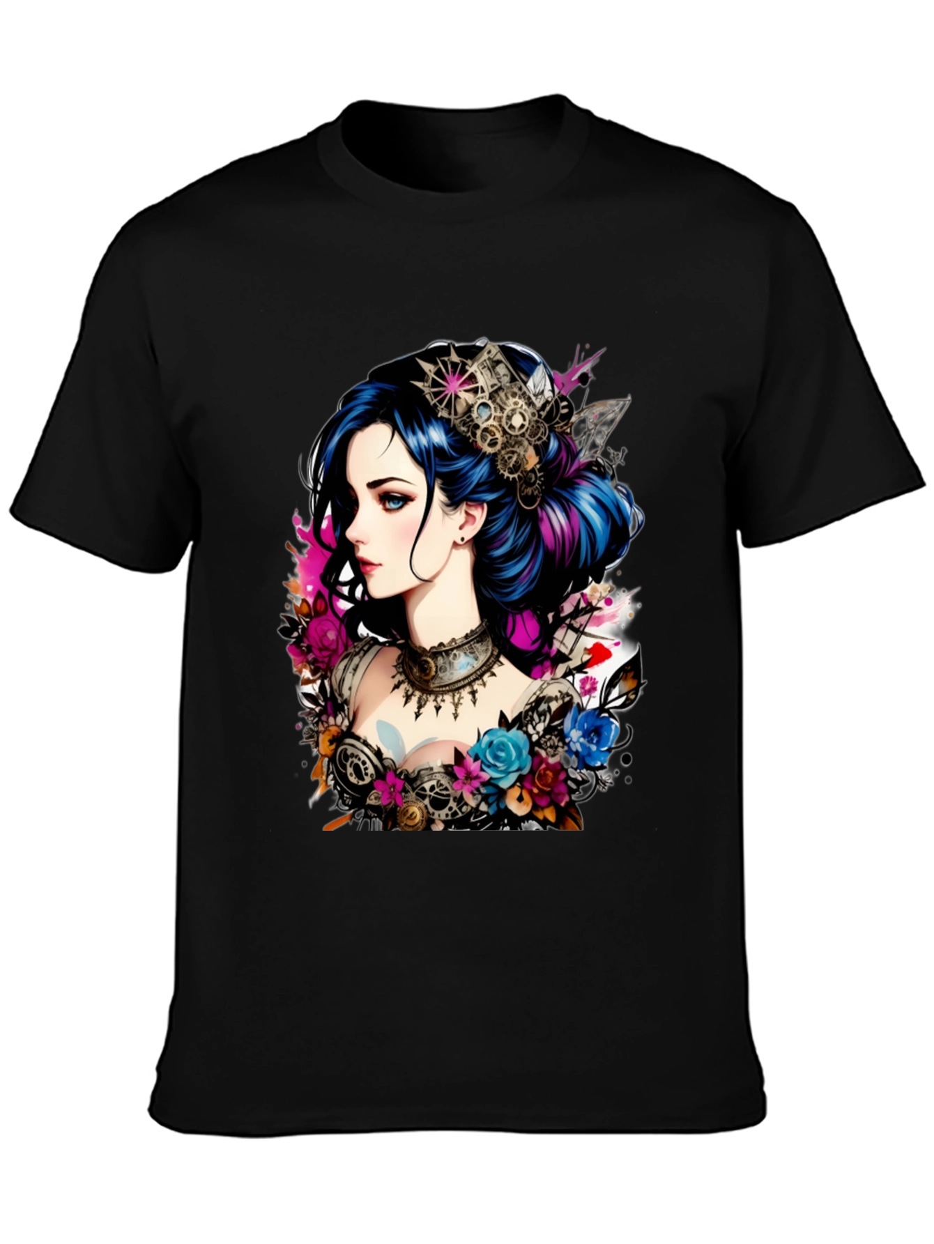 Steampunk Girl Graphic Black T-Shirt