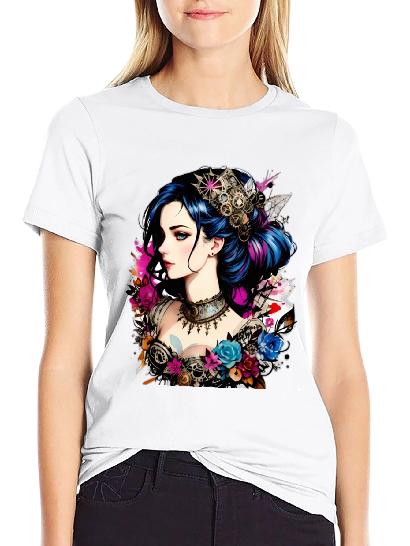 Steampunk Girl Graphic Black T-Shirt