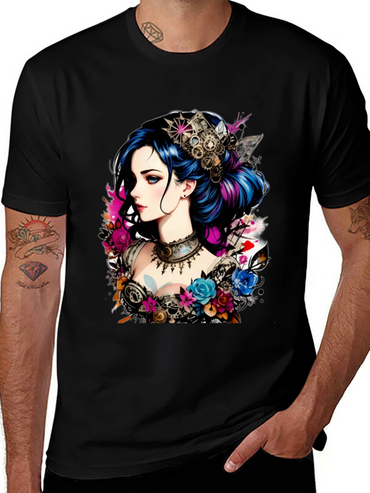 Steampunk Girl Graphic Black T-Shirt