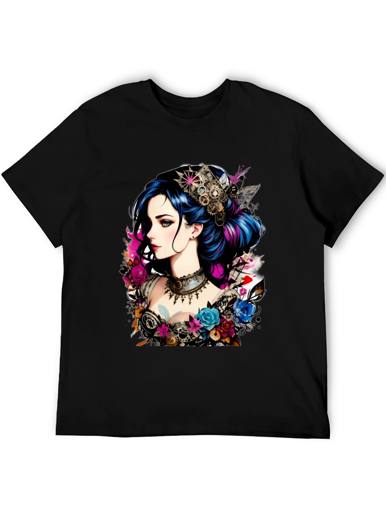 Steampunk Girl Graphic Black T-Shirt