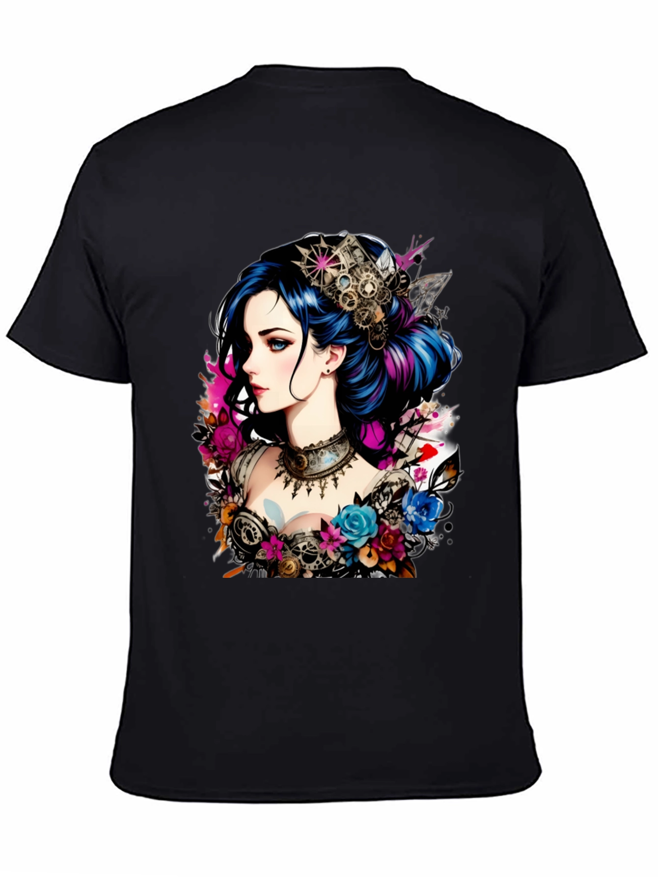 Steampunk Girl Graphic Black T-Shirt