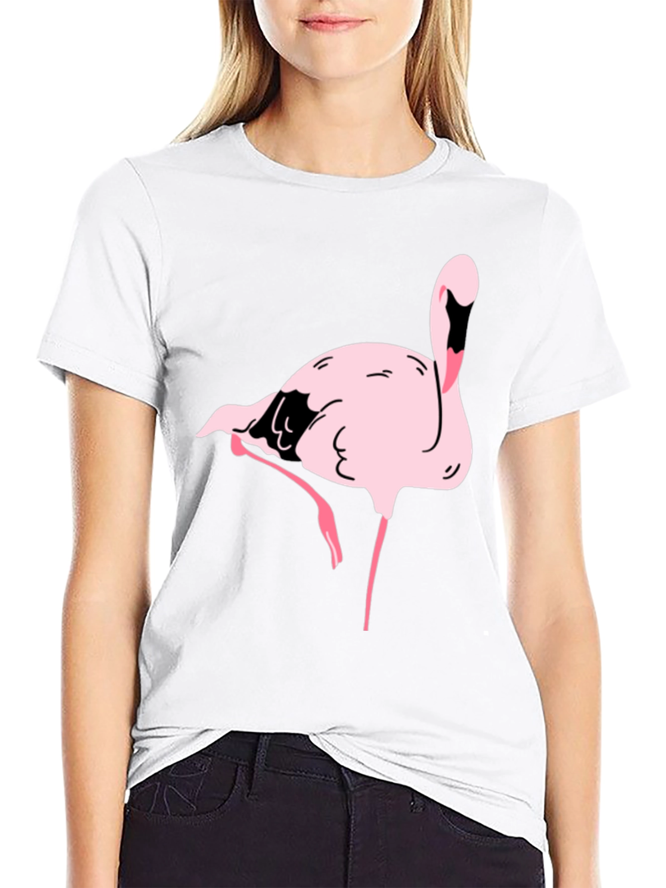 Black T-Shirt with Pink Flamingo Graphic Print