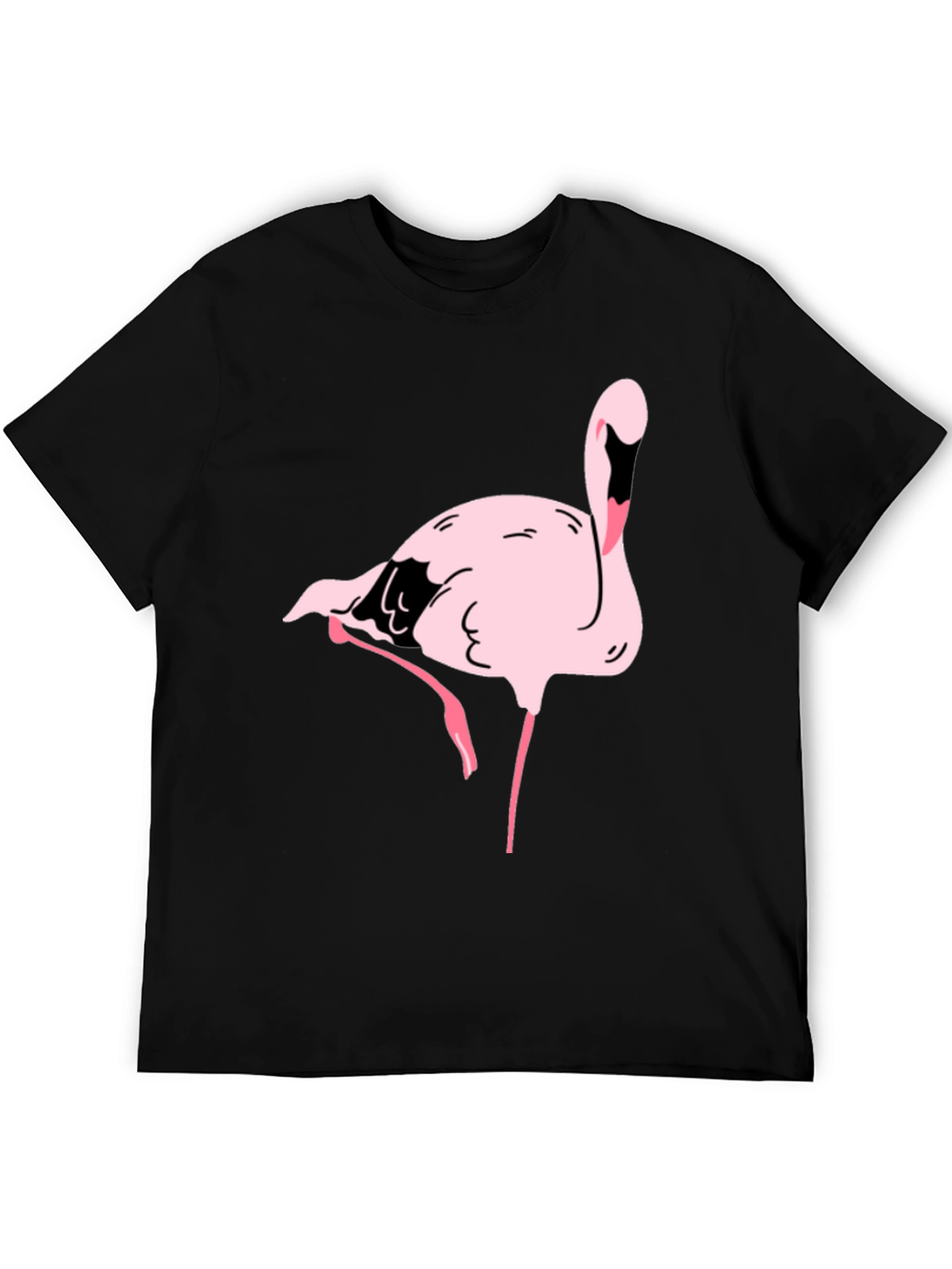 Black T-Shirt with Pink Flamingo Graphic Print