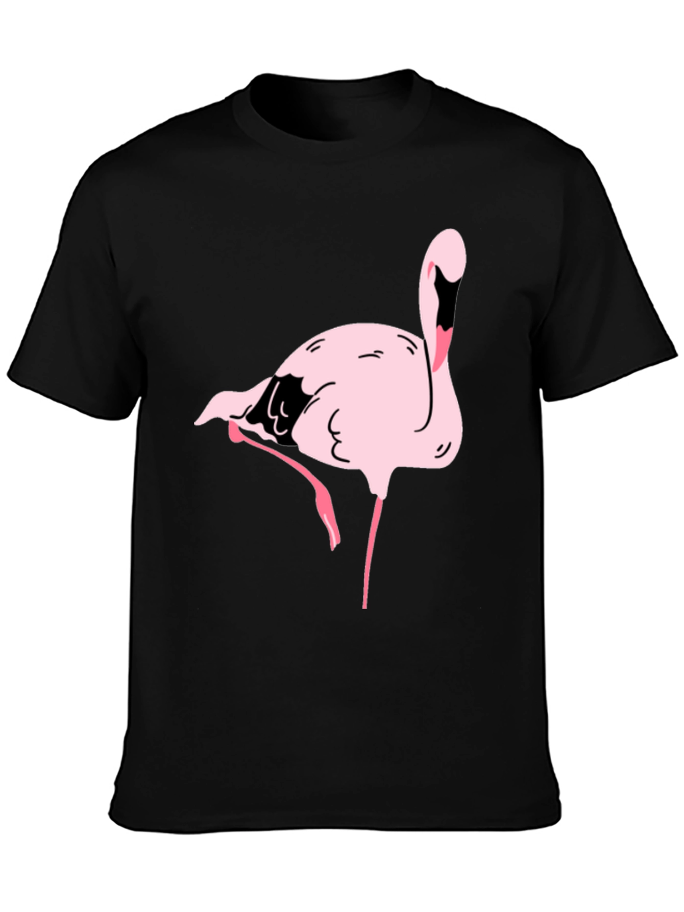 Black T-Shirt with Pink Flamingo Graphic Print