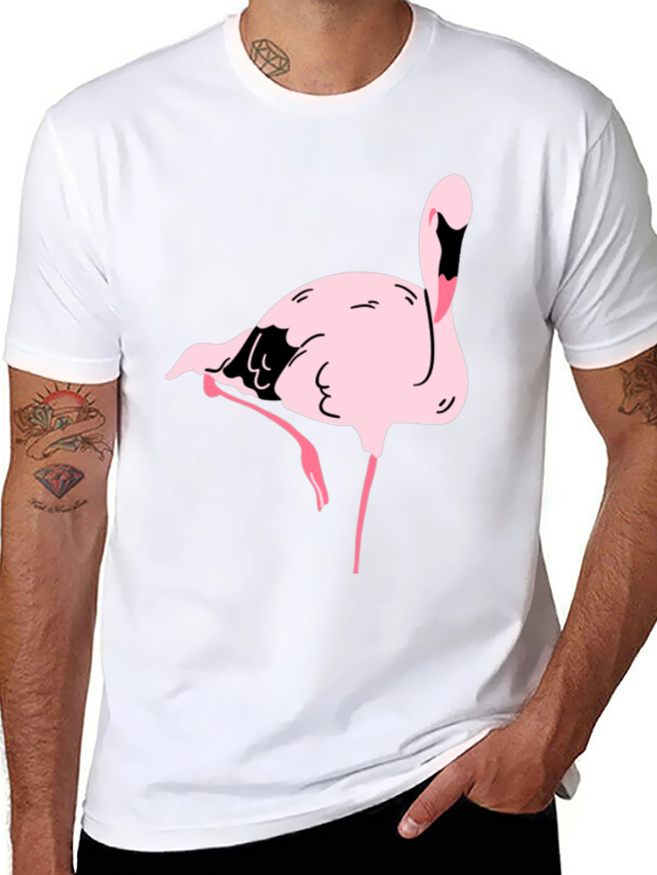 Black T-Shirt with Pink Flamingo Graphic Print