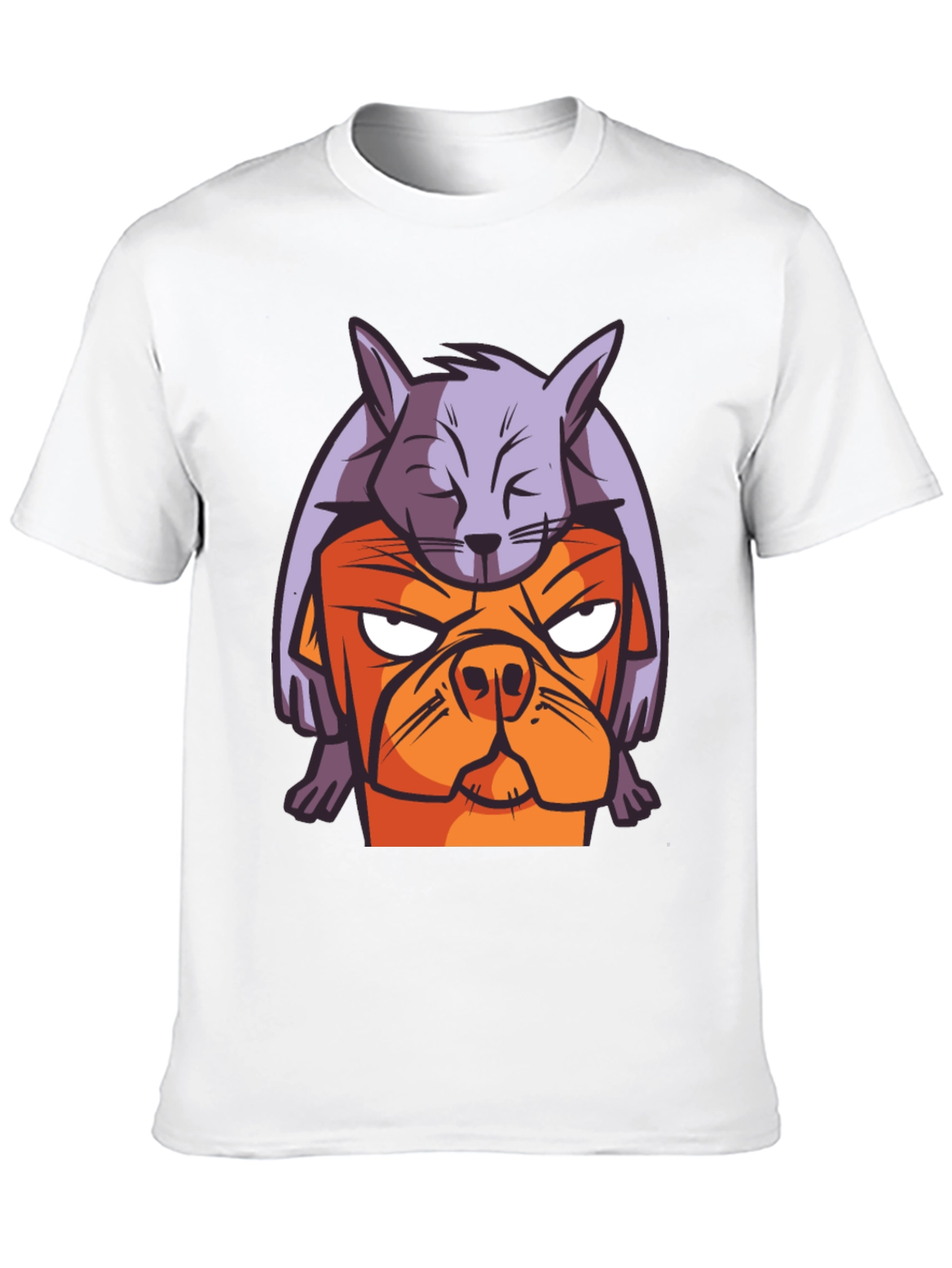 Dog & Cat Cartoon Graphic Black T-Shirt