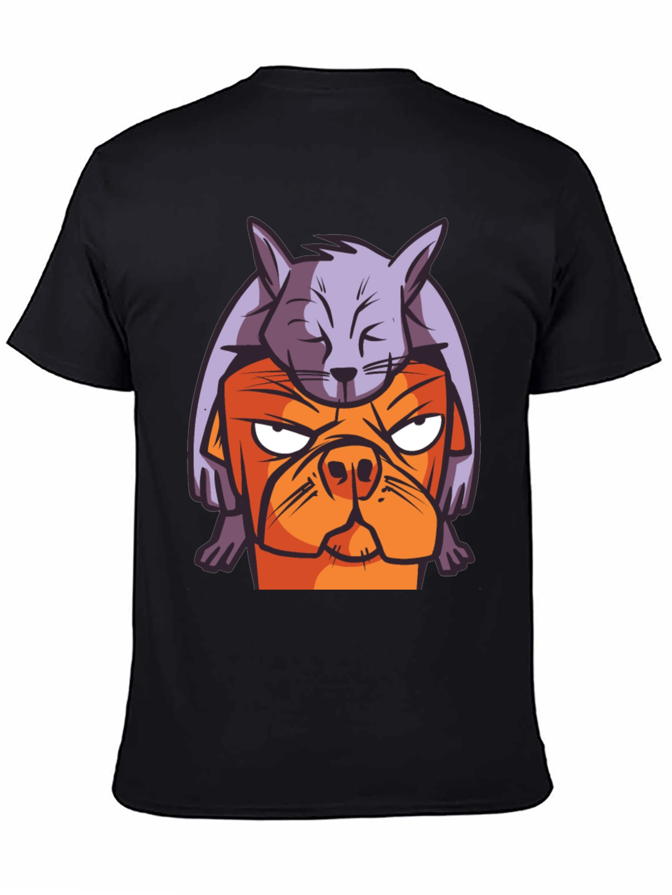 Dog & Cat Cartoon Graphic Black T-Shirt