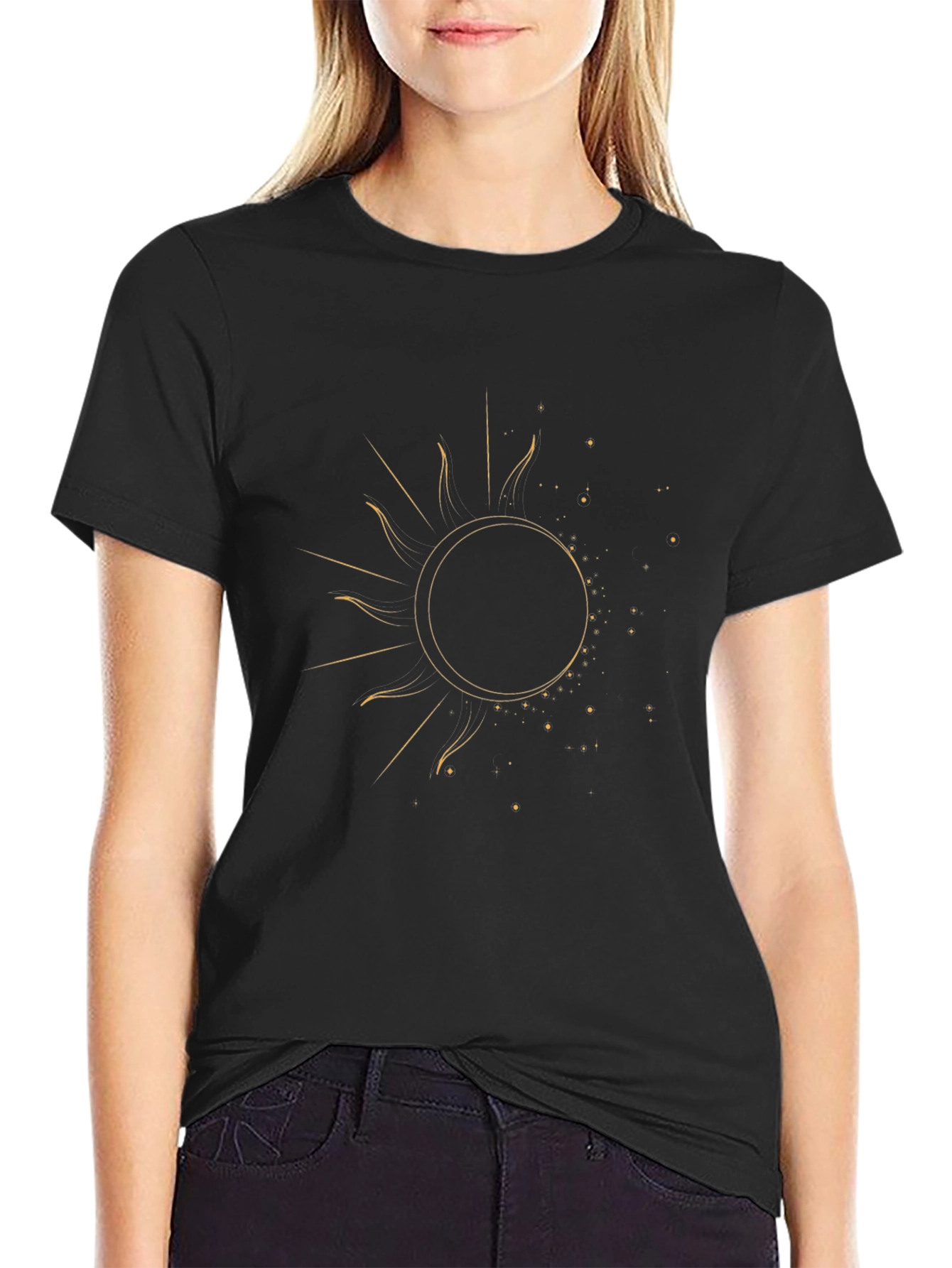 Celestial Sun Graphic Tee - Stylish Black T-Shirt