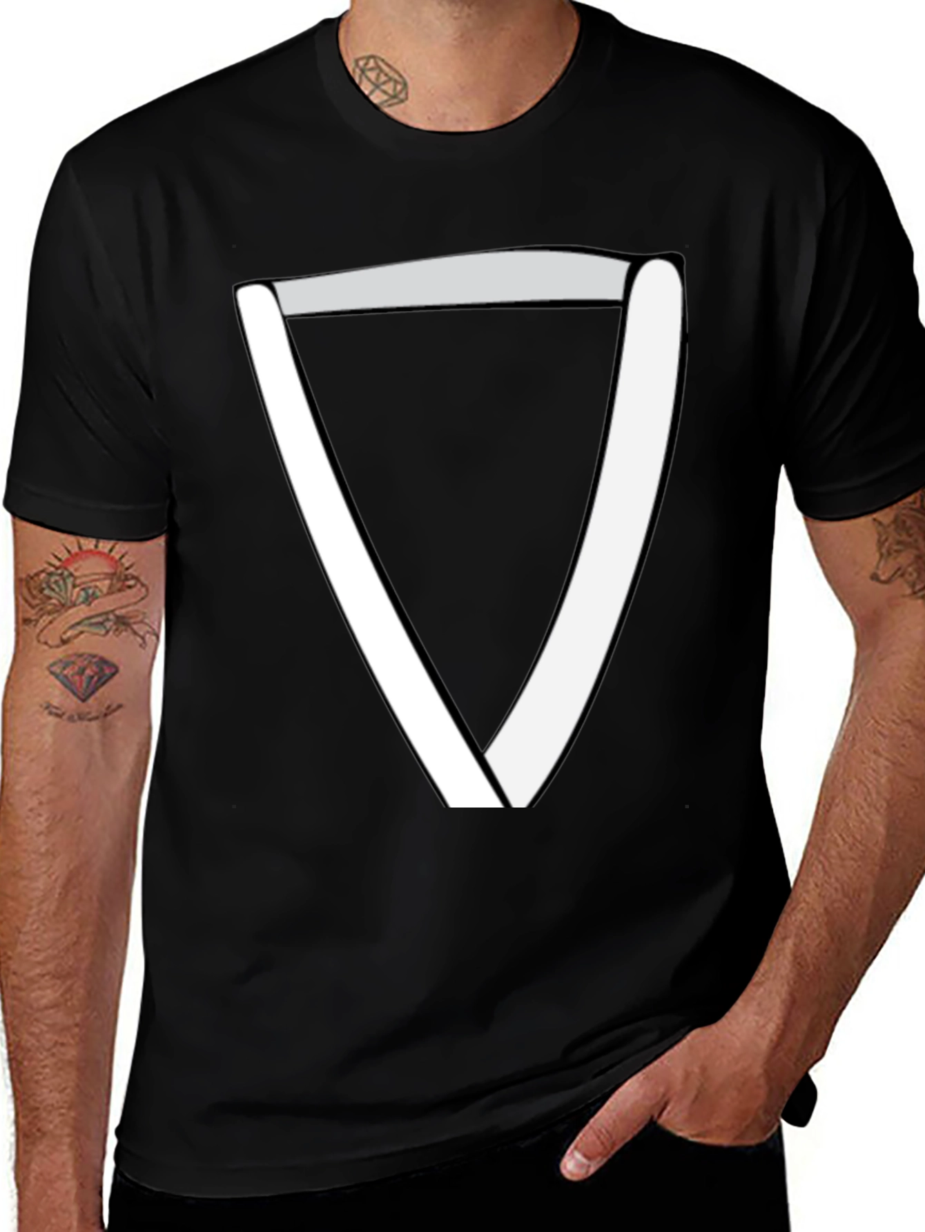 Minimalist White Triangle Graphic Black Tee