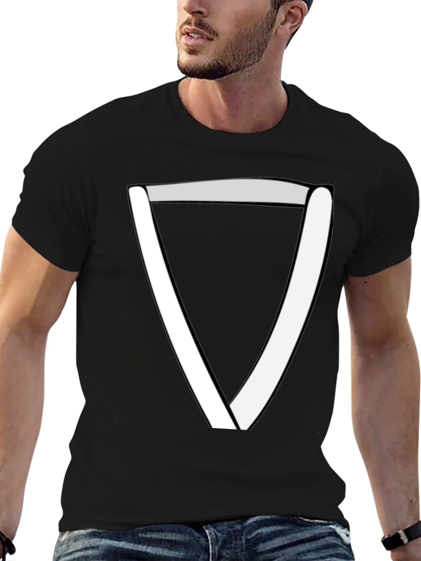 Minimalist White Triangle Graphic Black Tee