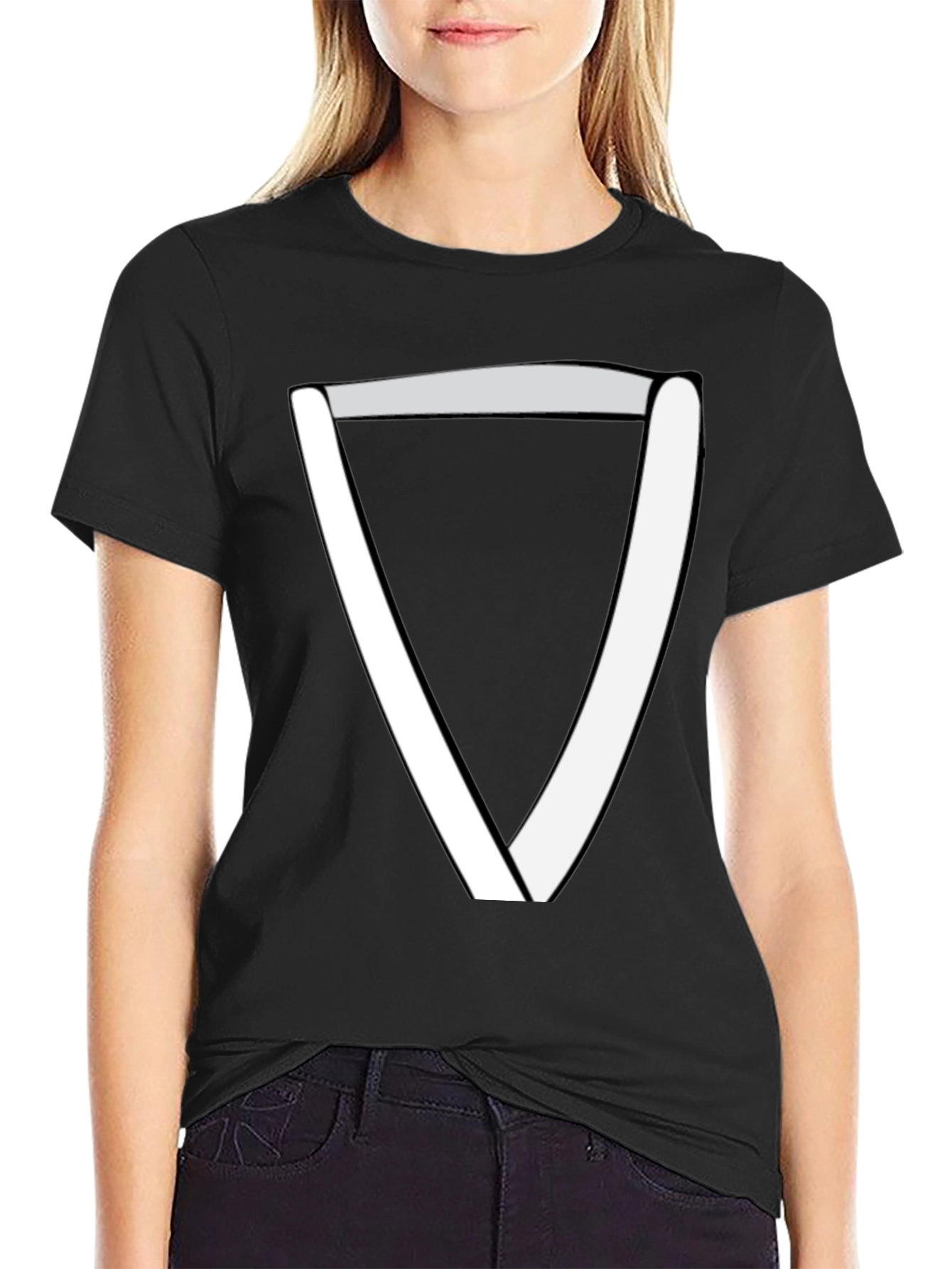 Minimalist White Triangle Graphic Black Tee