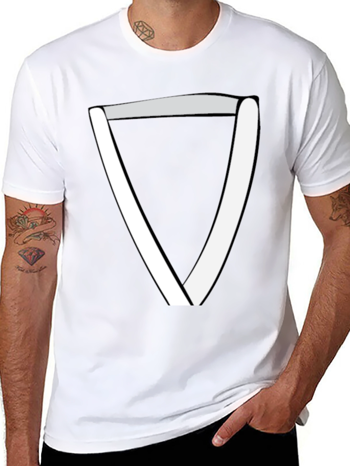Minimalist White Triangle Graphic Black Tee