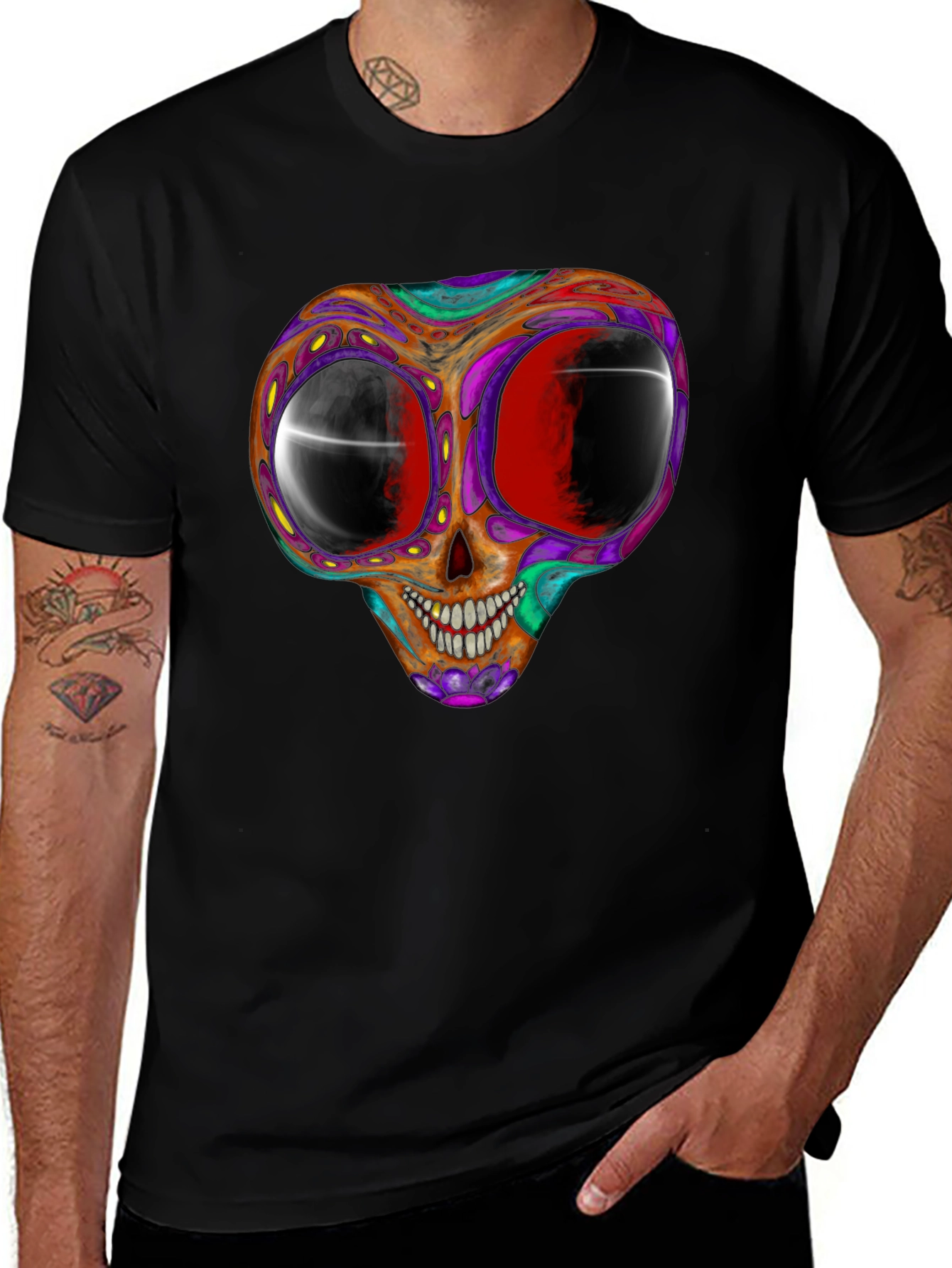 Psychedelic Skull Graphic Tee - Black